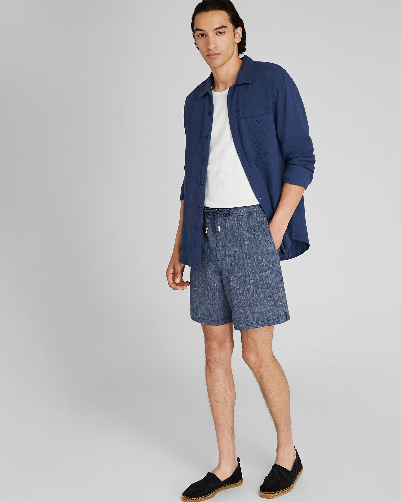 Club Monaco Elasticated Linen Short - Navy