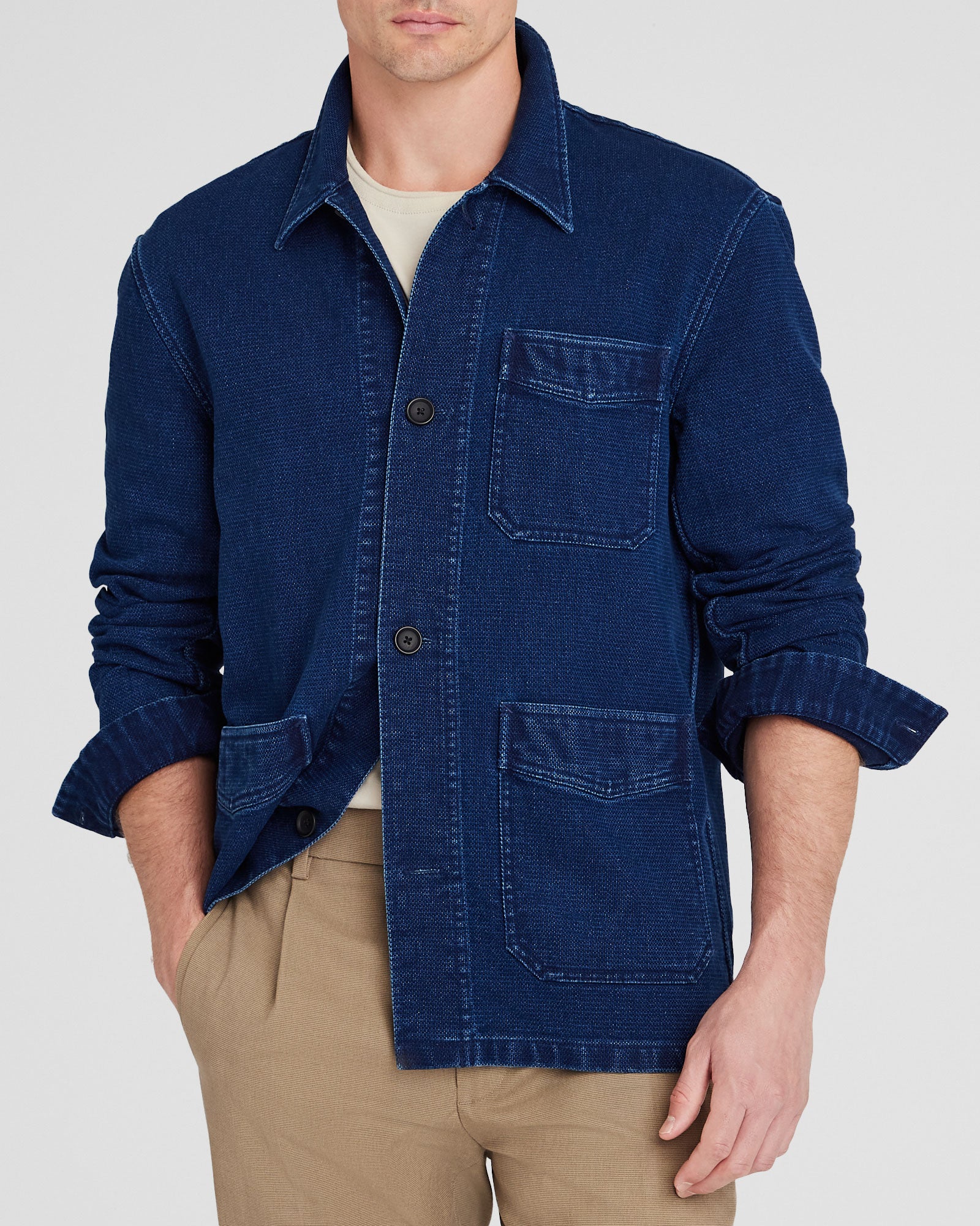 Men's Indigo Textured Indigo Shirt Jacket