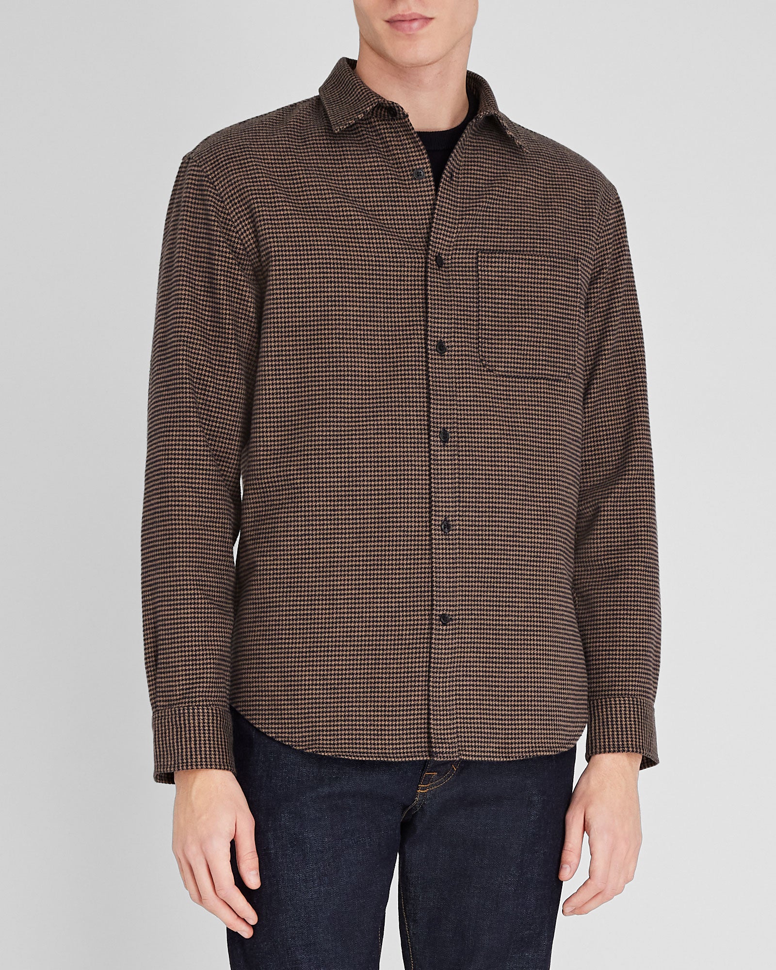 CLUB MONACO - Houndstooth Heavyweight Flannel Shirt - Brown Mix