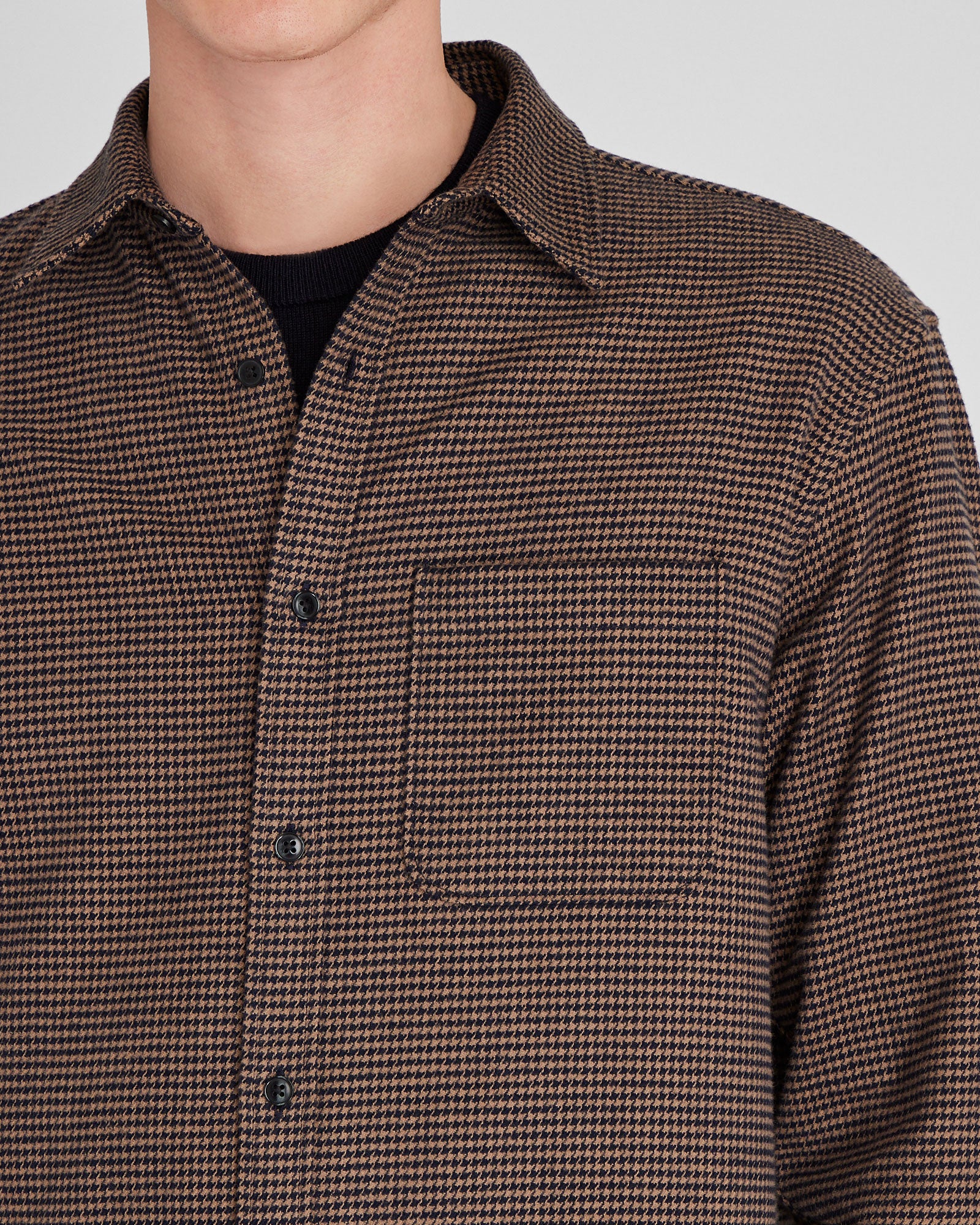 CLUB MONACO - Houndstooth Heavyweight Flannel Shirt - Brown Mix