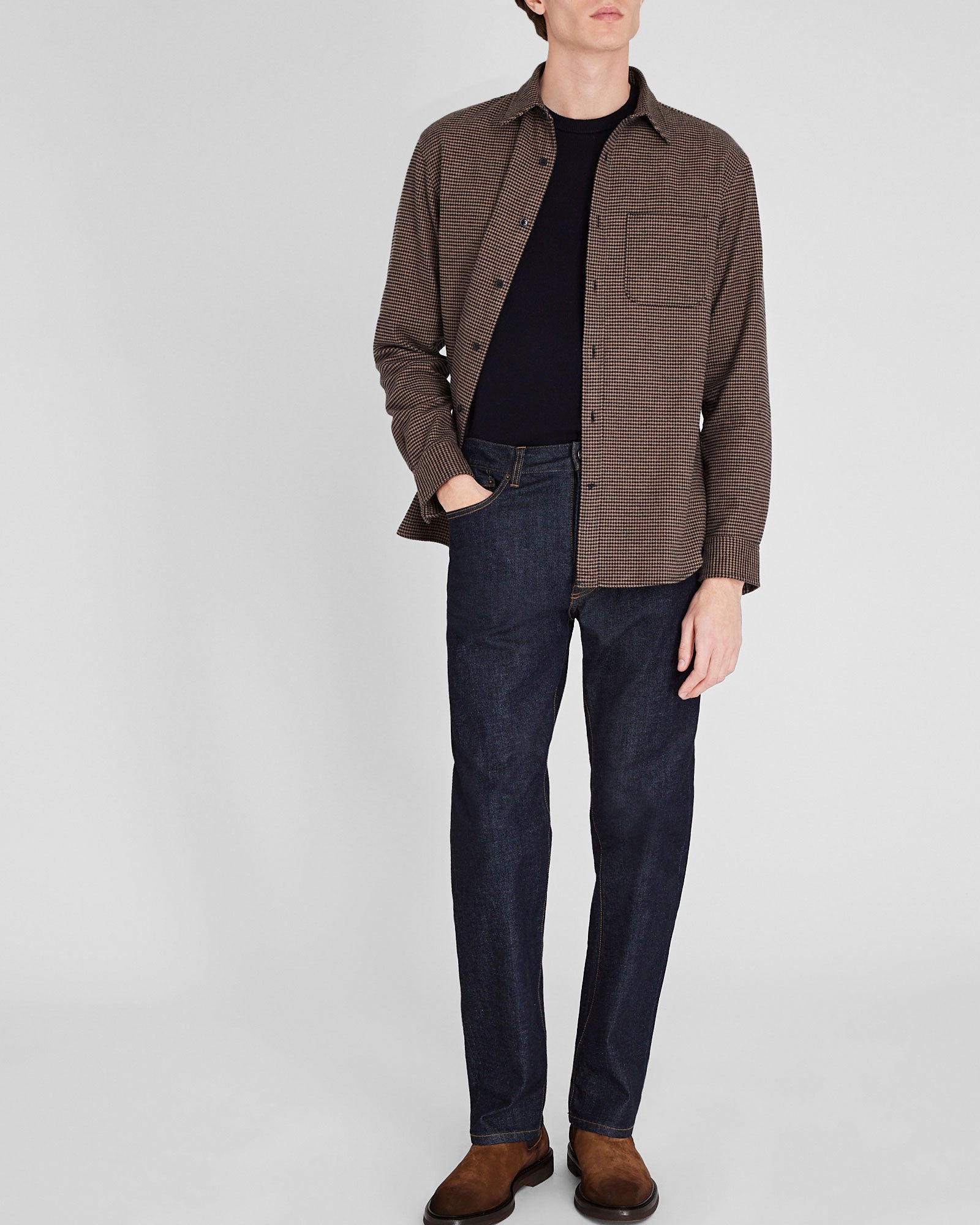 CLUB MONACO - Houndstooth Heavyweight Flannel Shirt - Brown Mix