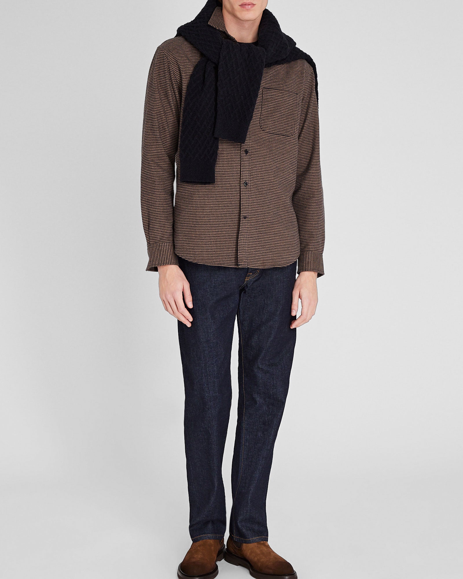 CLUB MONACO - Houndstooth Heavyweight Flannel Shirt - Brown Mix