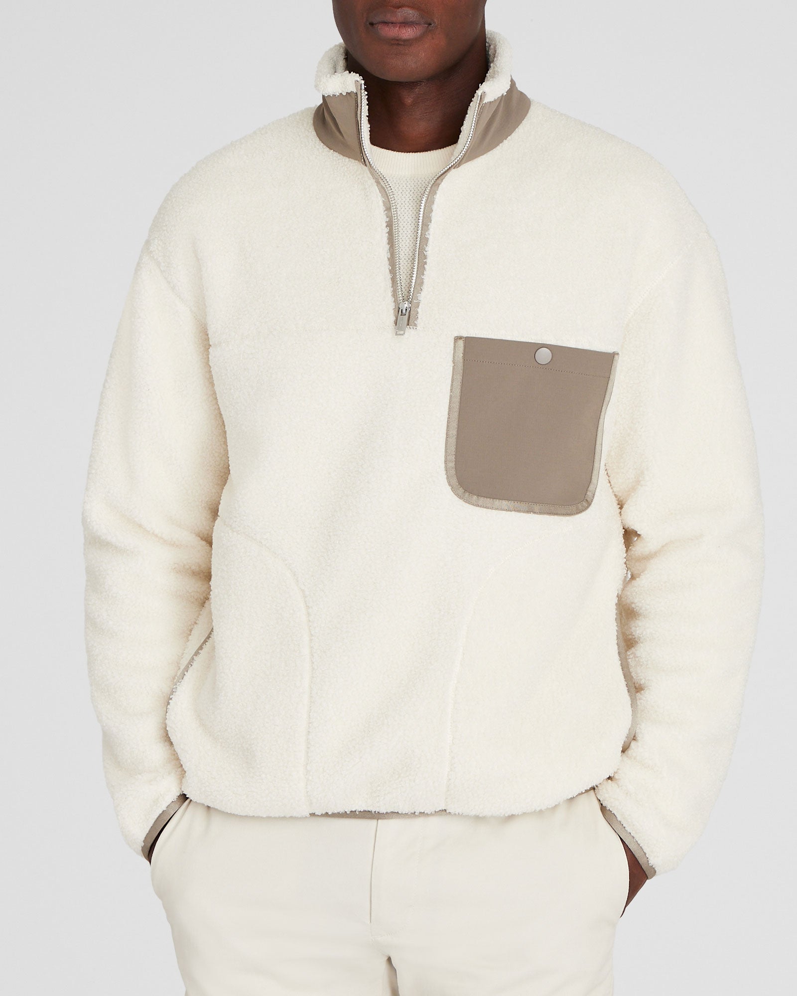CLUB MONACO - Sherpa Half-Zip - Off White