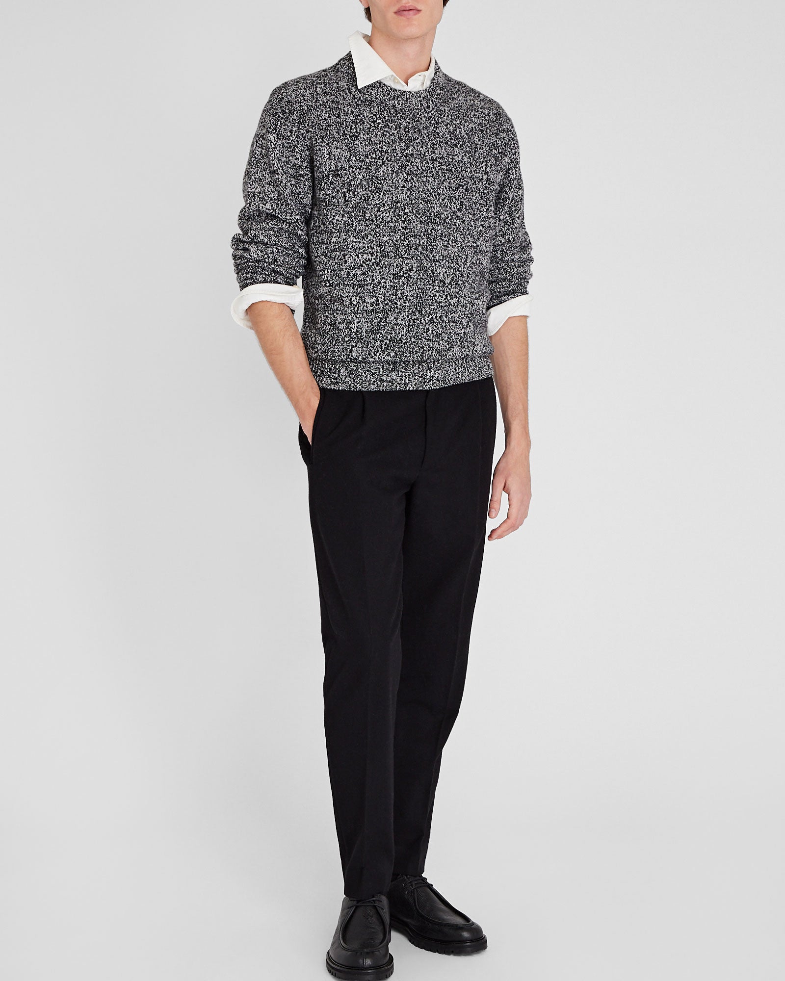 CLUB MONACO - Marl Wool Blend Crewneck - Black Mix