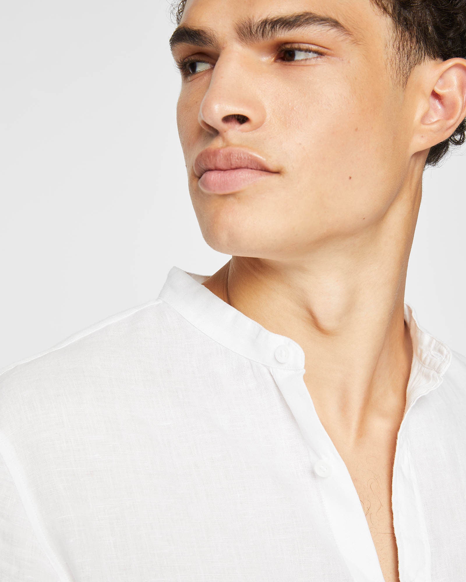 CLUB MONACO - Band Collar Linen Shirt - White
