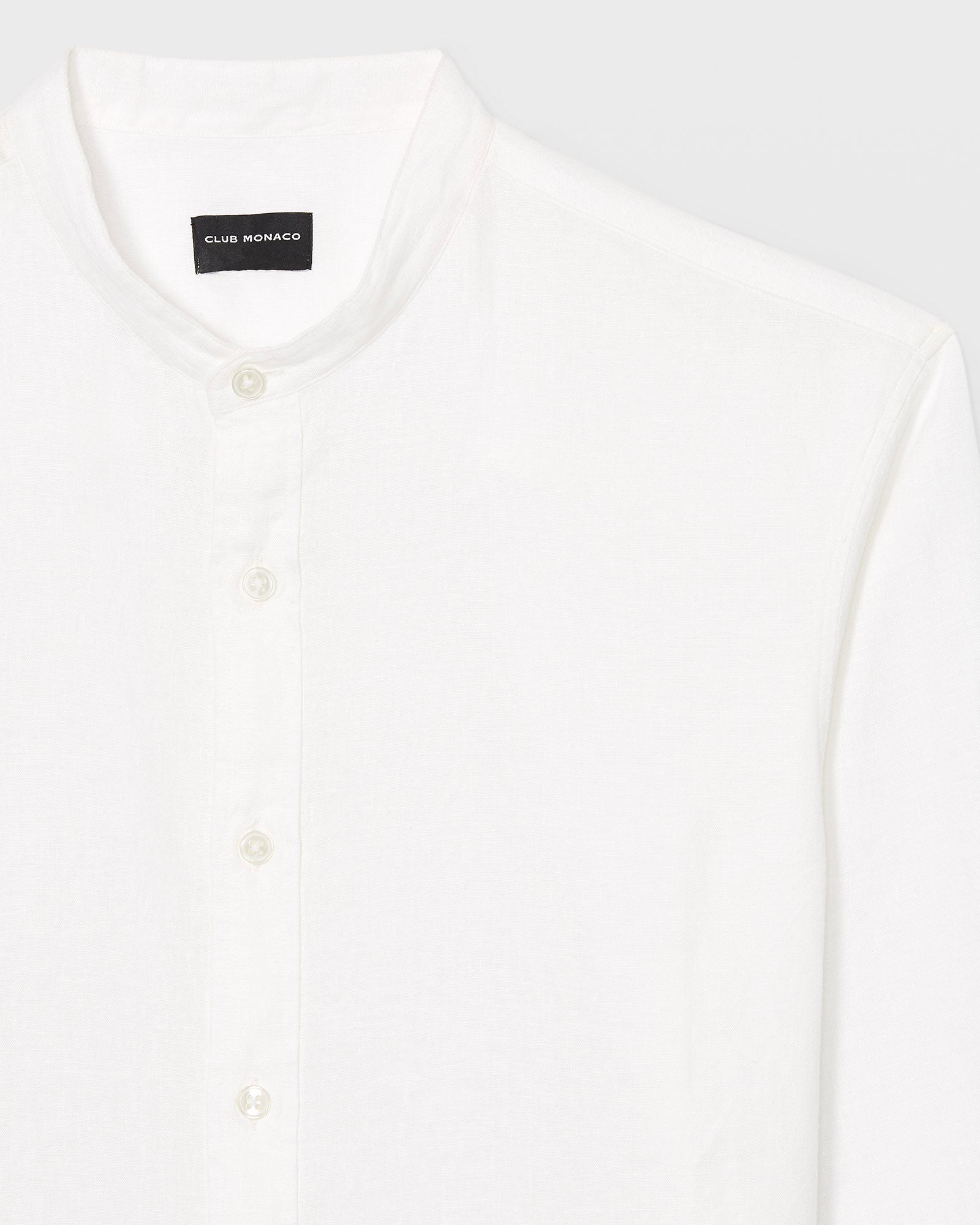 CLUB MONACO - Band Collar Linen Shirt - White