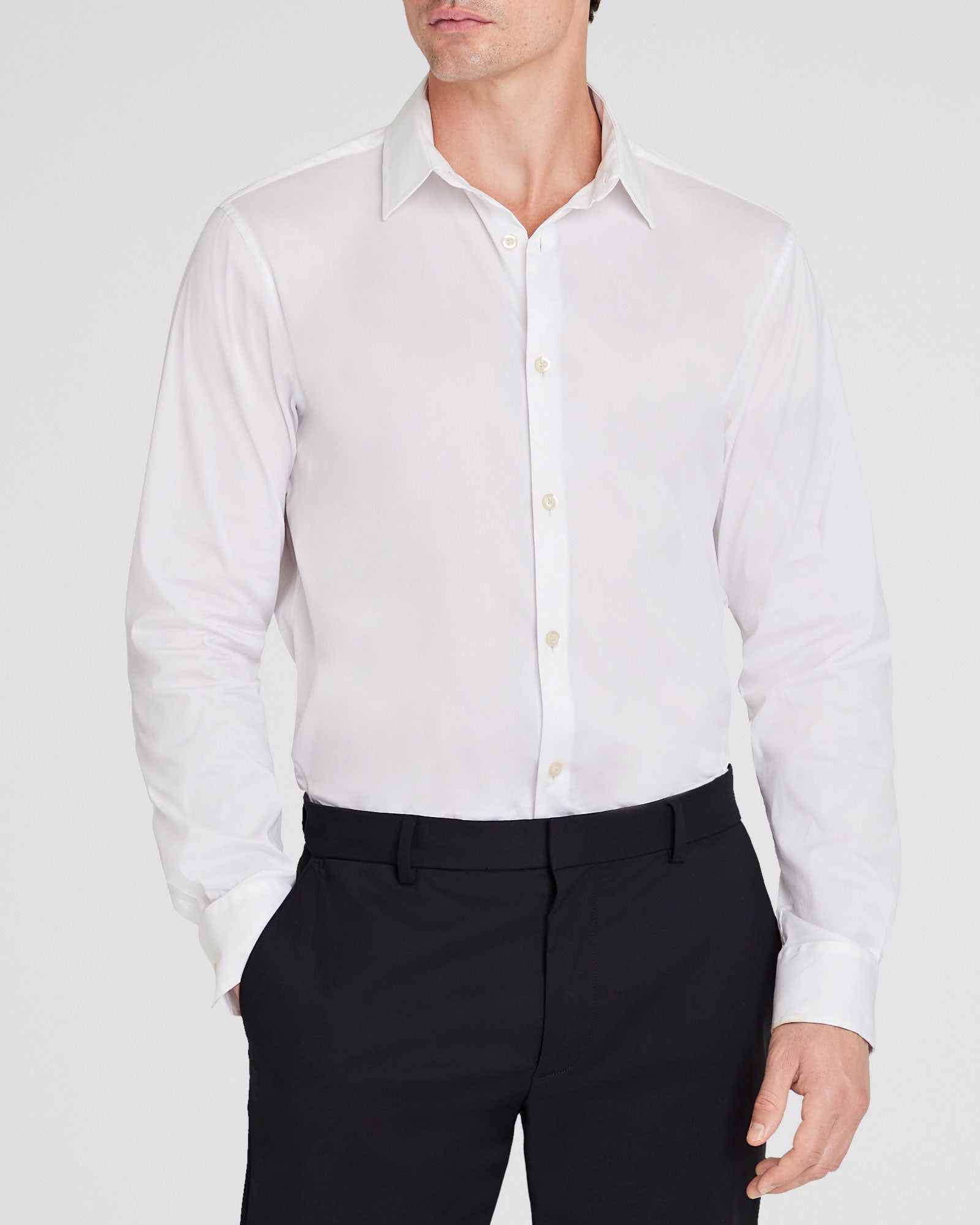 Men's White Stretch Poplin Dress Shirt