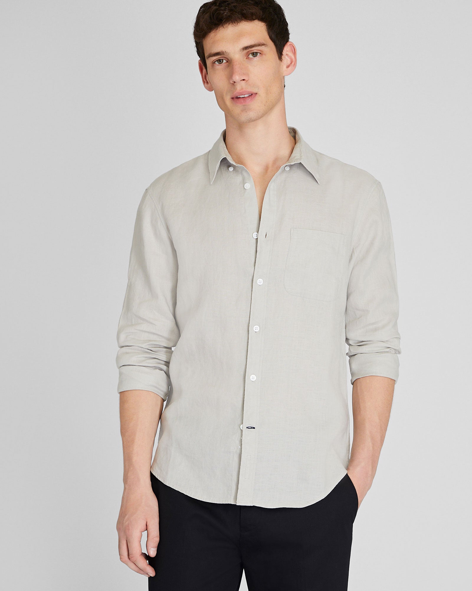 CLUB MONACO - Long-Sleeve Solid Linen Shirt - Medium Grey