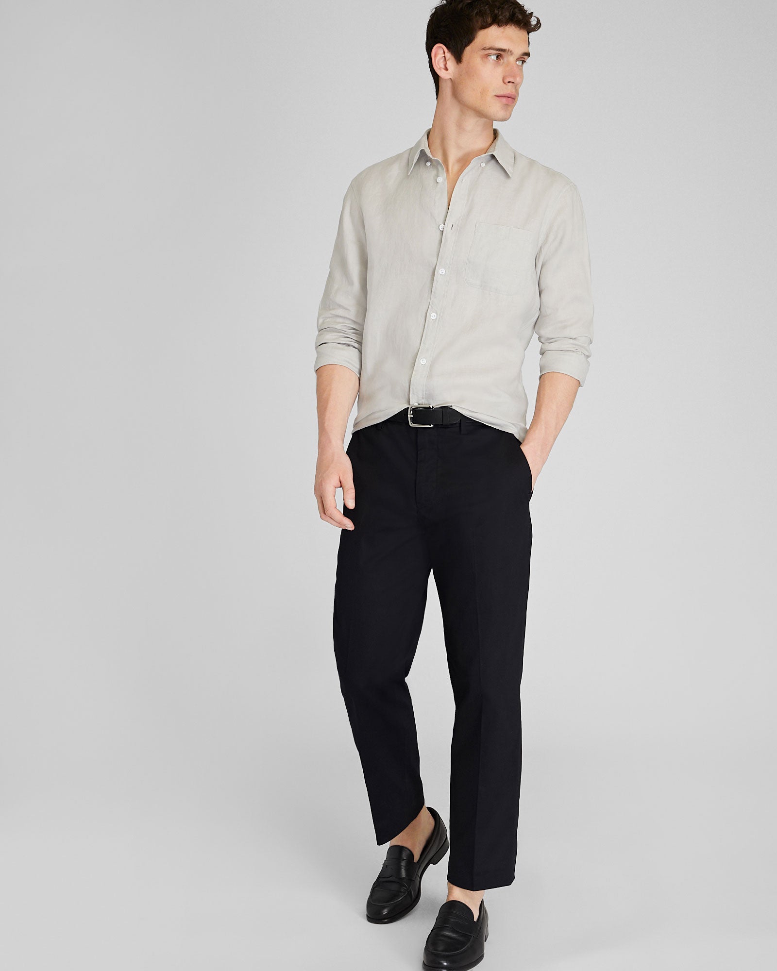 CLUB MONACO - Long-Sleeve Solid Linen Shirt - Medium Grey
