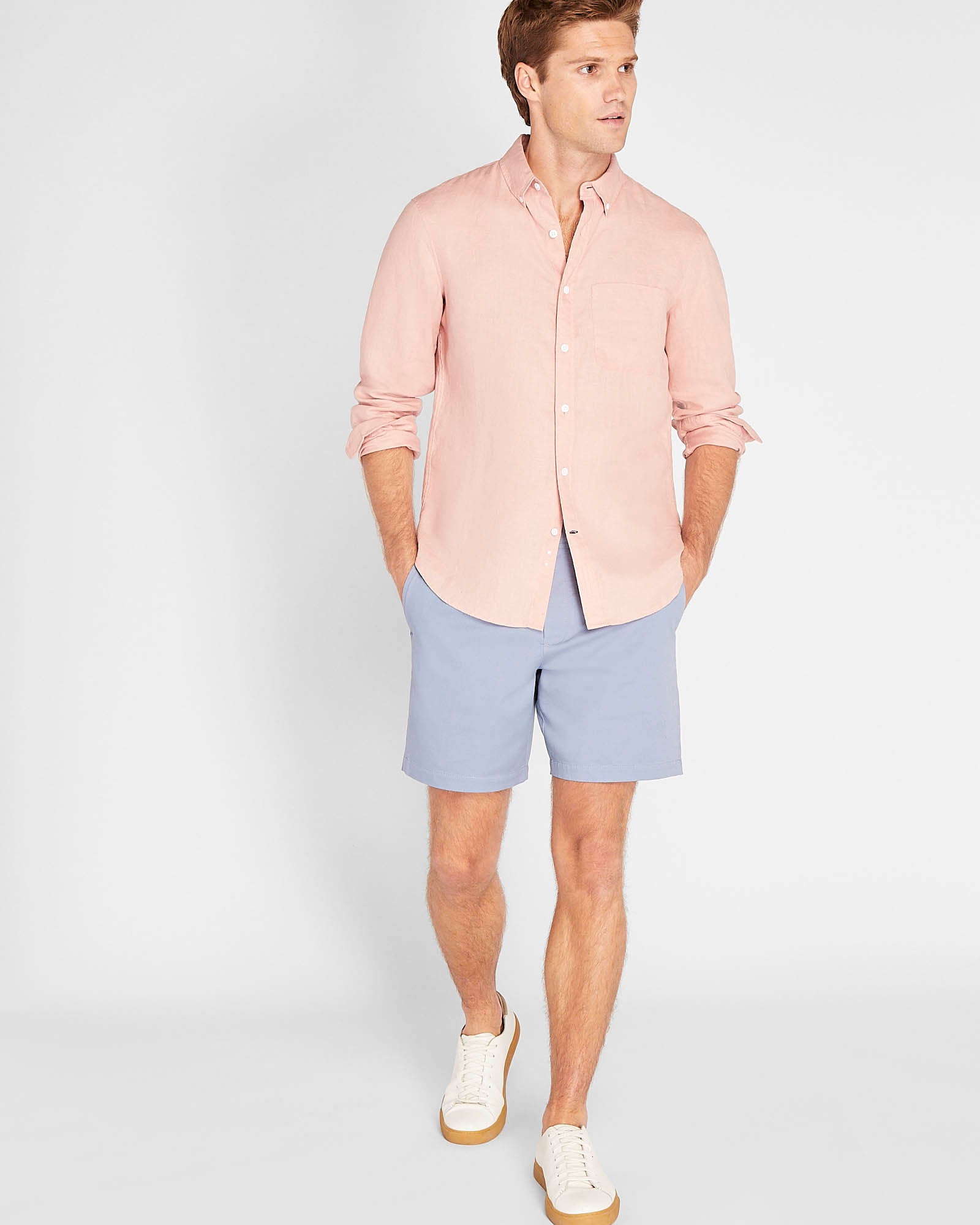 CLUB MONACO - Long-Sleeve Solid Linen Shirt - Pink