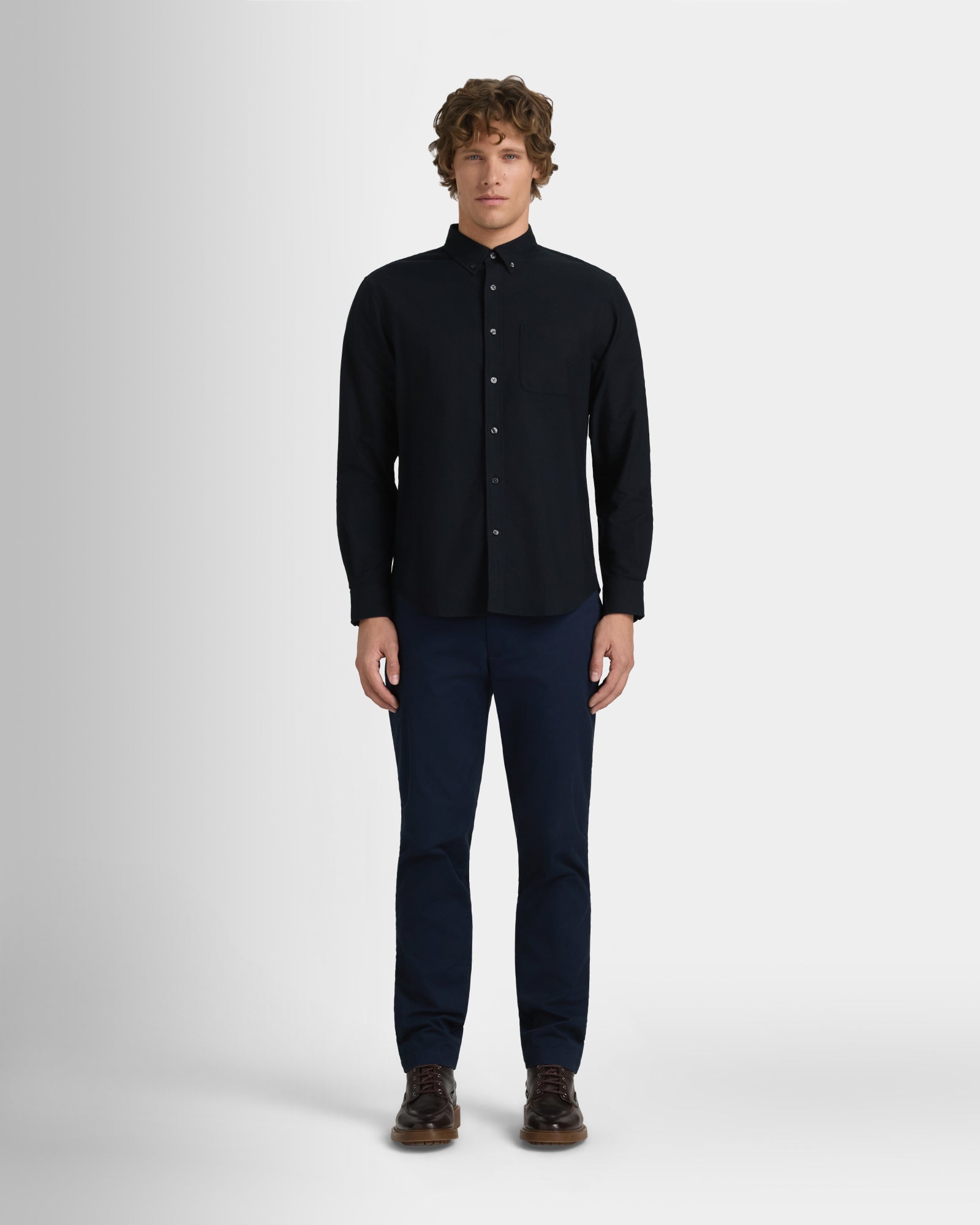 Men's Black Long-Sleeve Solid Oxford Shirt