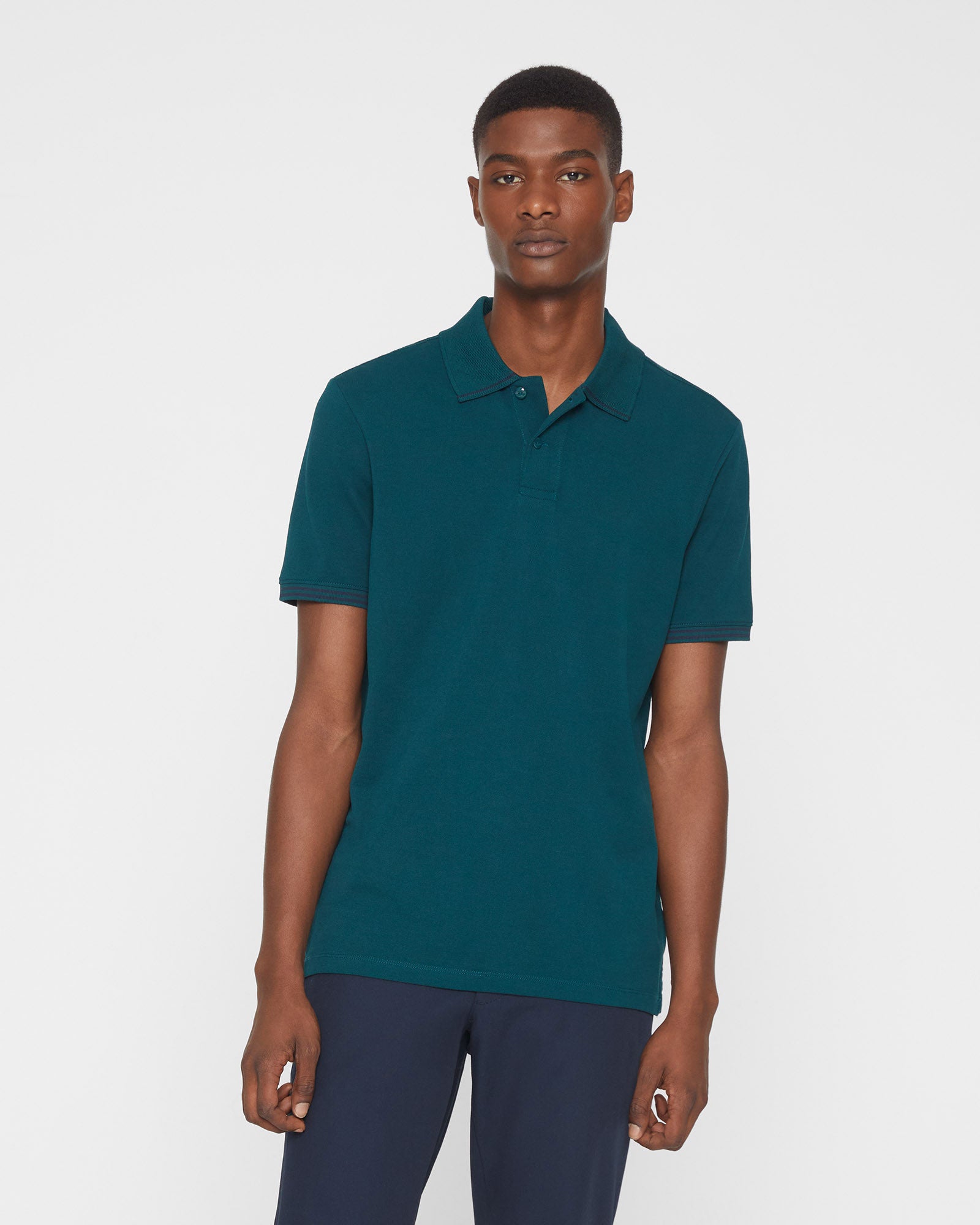 CLUB MONACO - Polo à col à lisières contrastées - Sarcelle