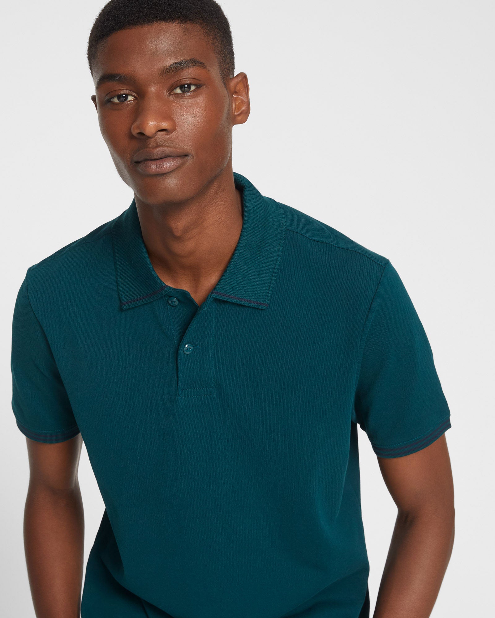 CLUB MONACO - Polo à col à lisières contrastées - Sarcelle