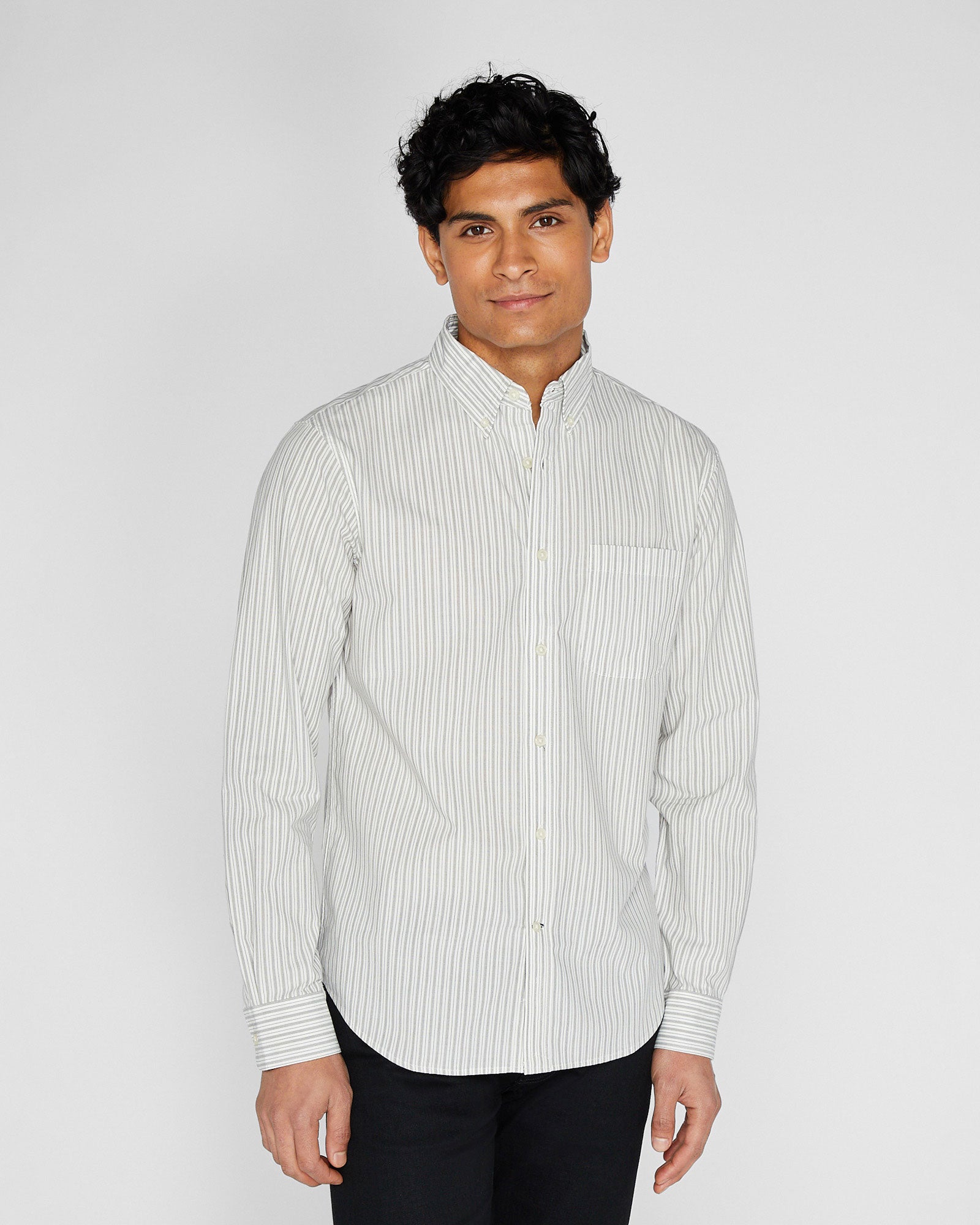 CLUB MONACO - Ski Stripe Poplin Dress Shirt - Grey Mix
