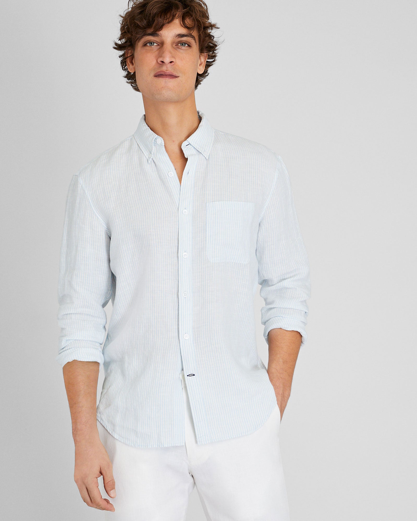 CLUB MONACO - Long-Sleeve Stripe Linen Shirt - Multi