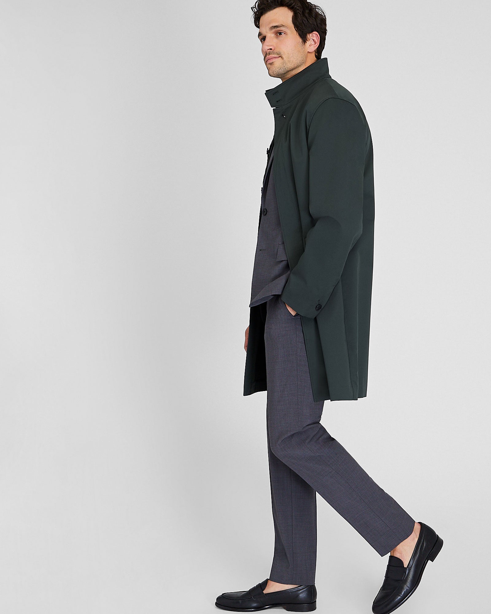 CLUB MONACO - Manteau Mac à col cheminée - Noir métallisé