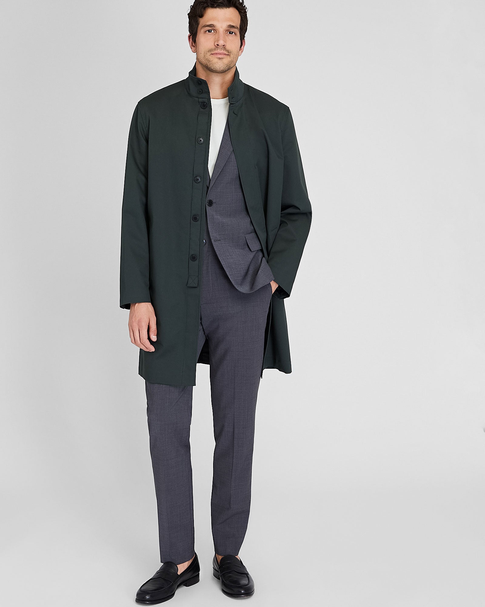 CLUB MONACO - Manteau Mac à col cheminée - Noir métallisé