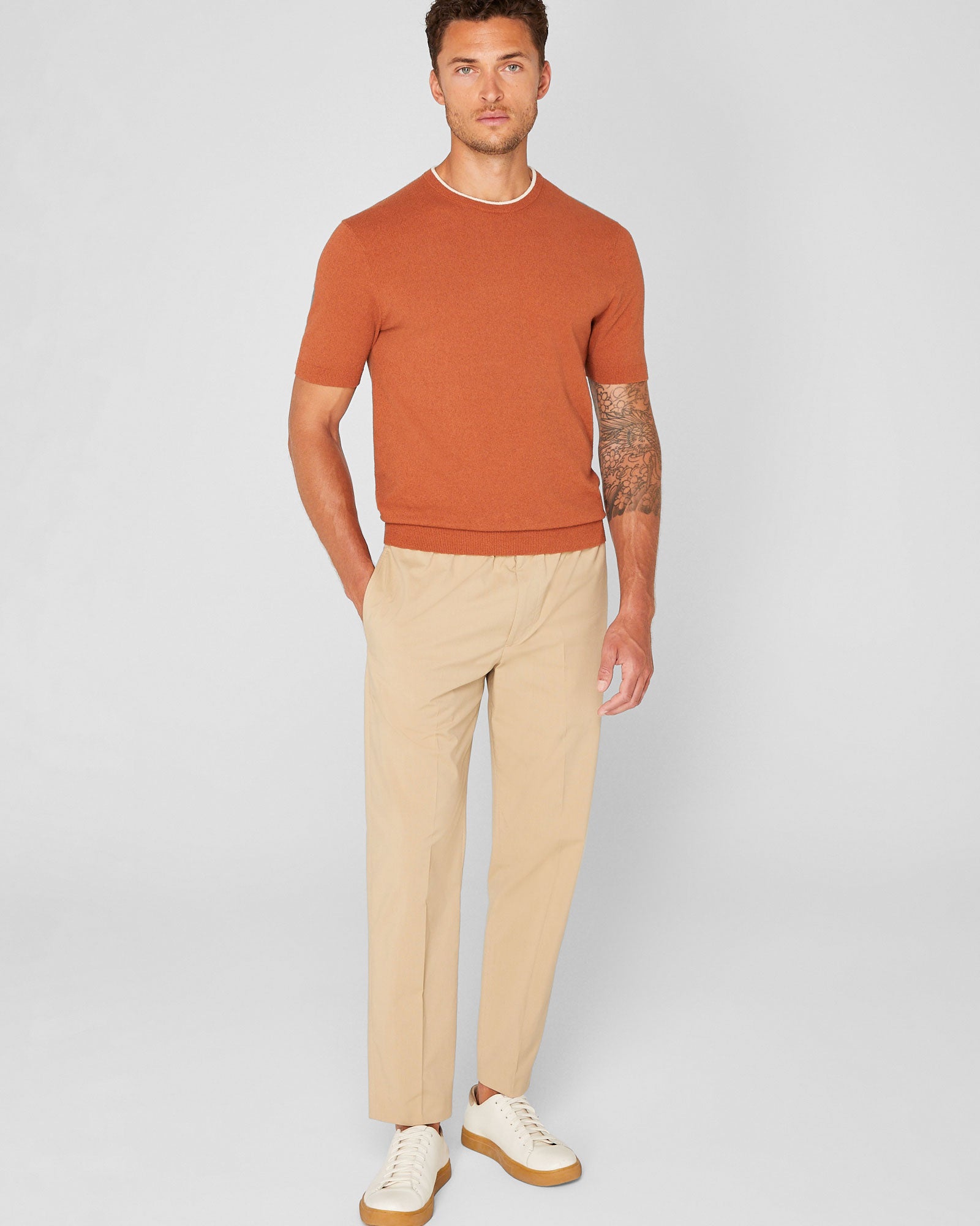 CLUB MONACO - Pantalon à taille élastique - Brun