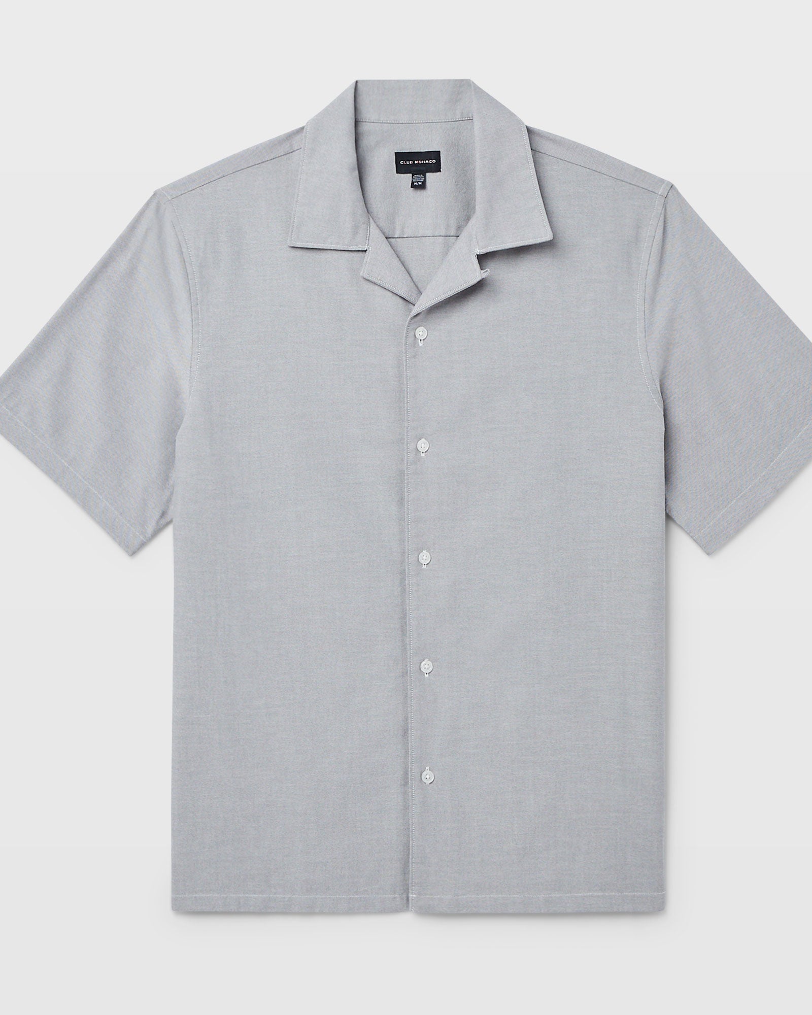 CLUB MONACO - Short Sleeve Camp Collar Oxford Shirt - Grey