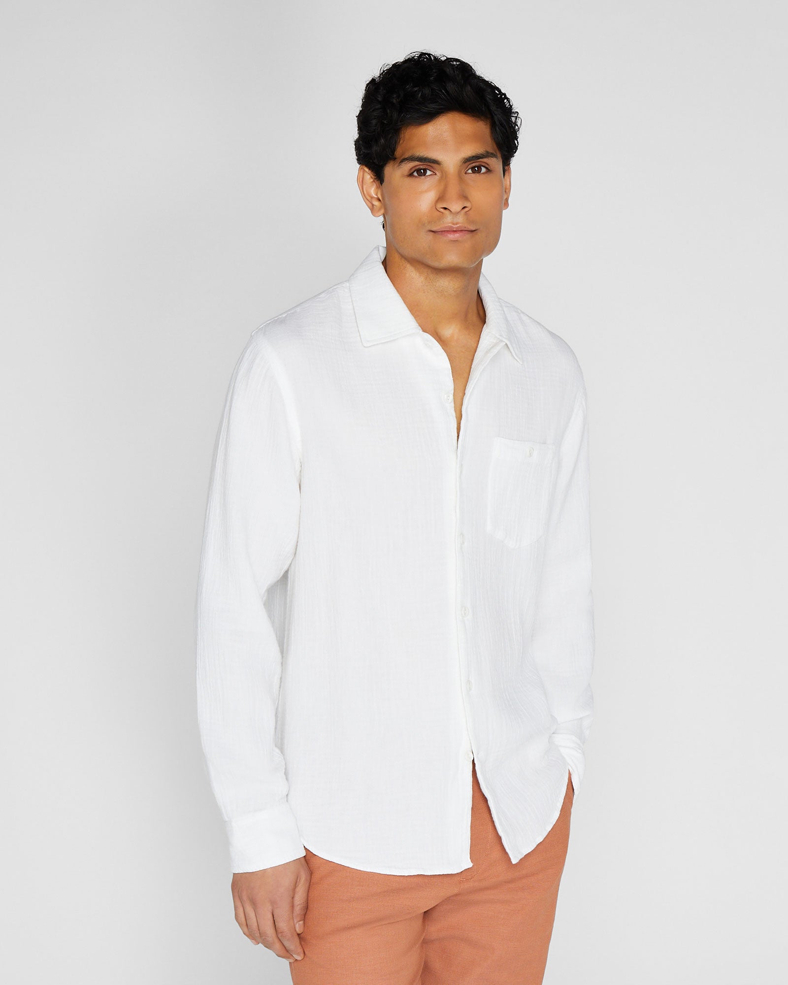 CLUB MONACO - Long-Sleeve Summer Doubleface Shirt - White