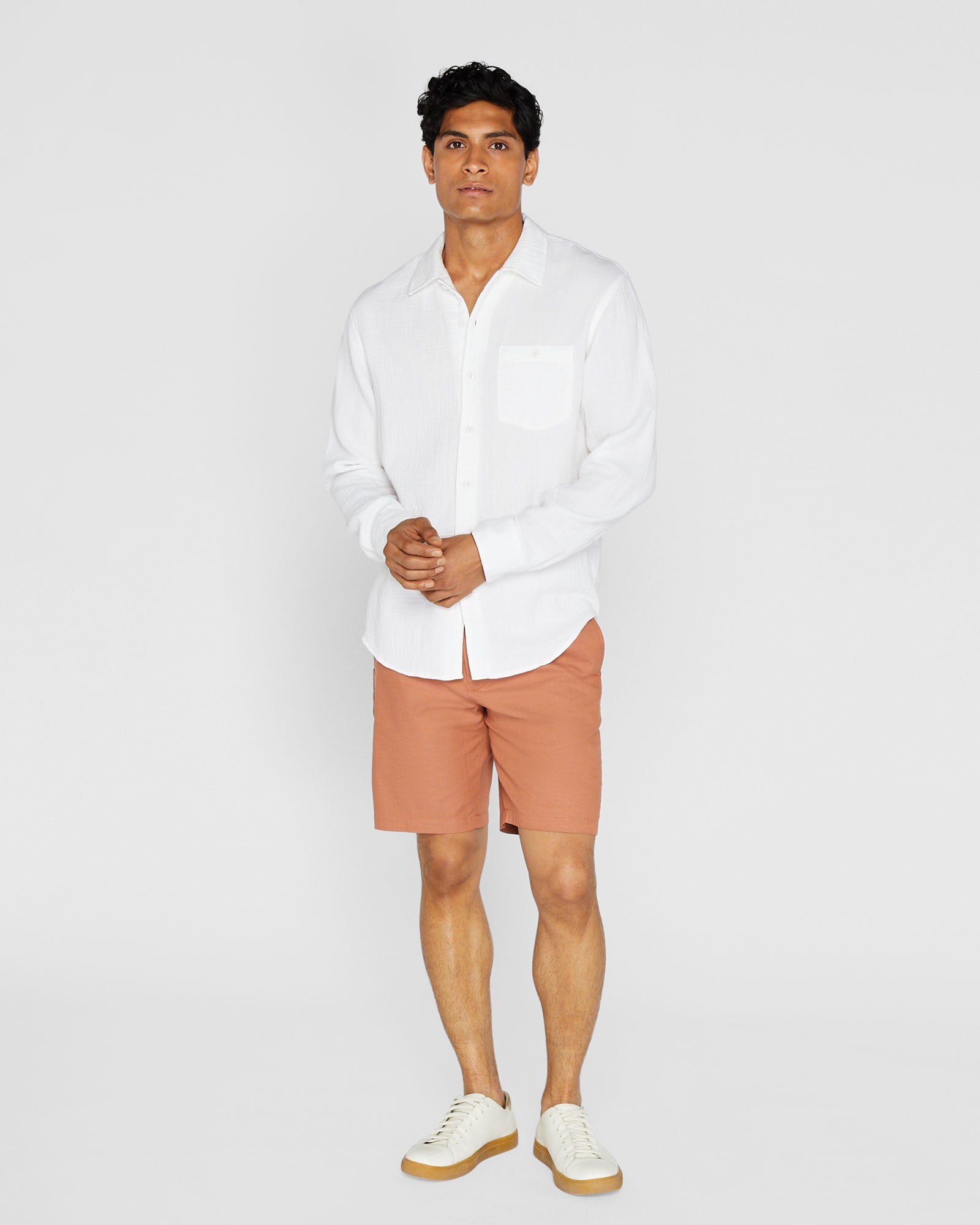 CLUB MONACO - Long-Sleeve Summer Doubleface Shirt - White