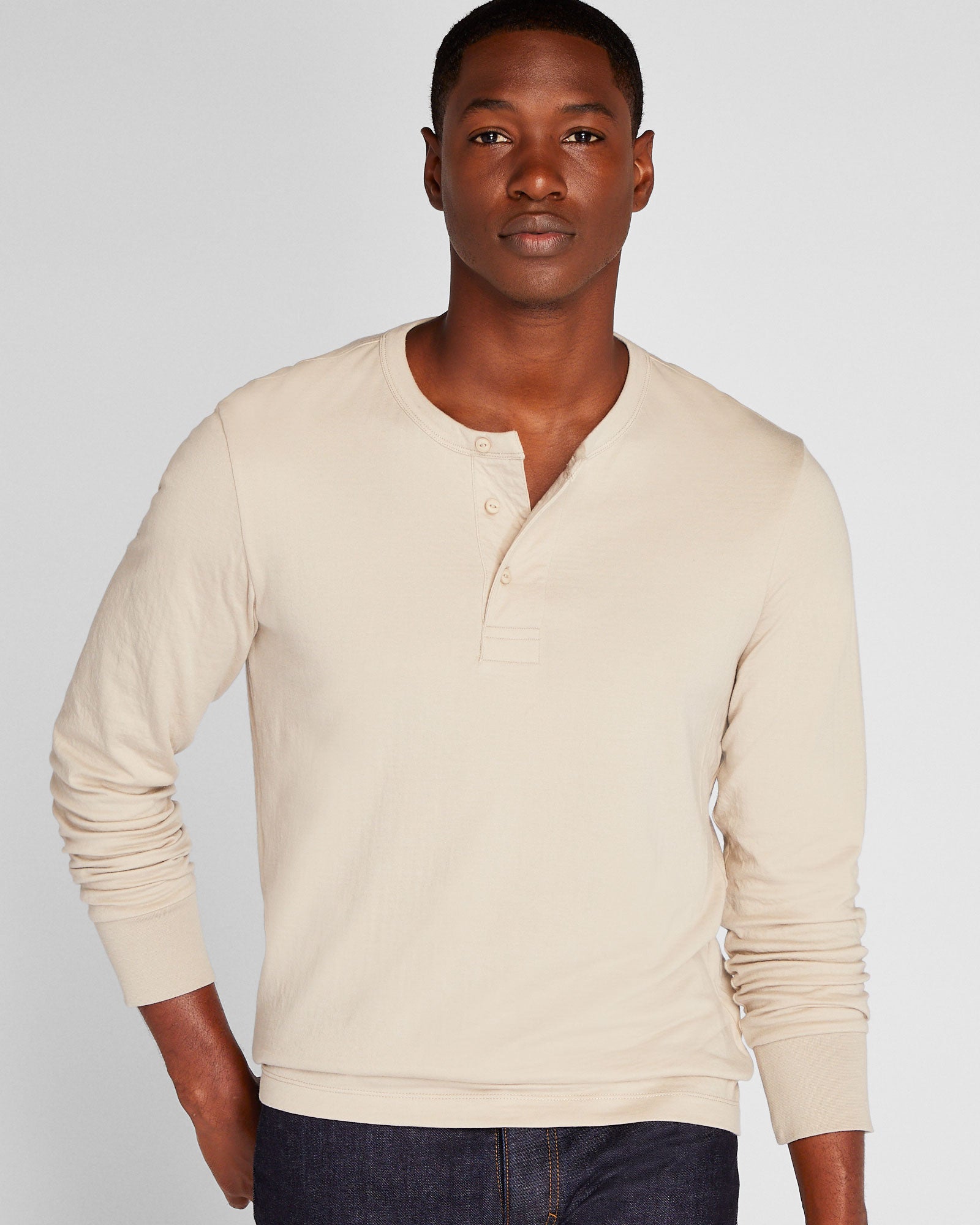 CLUB MONACO - Doubleface Long-Sleeve Henley - Beige