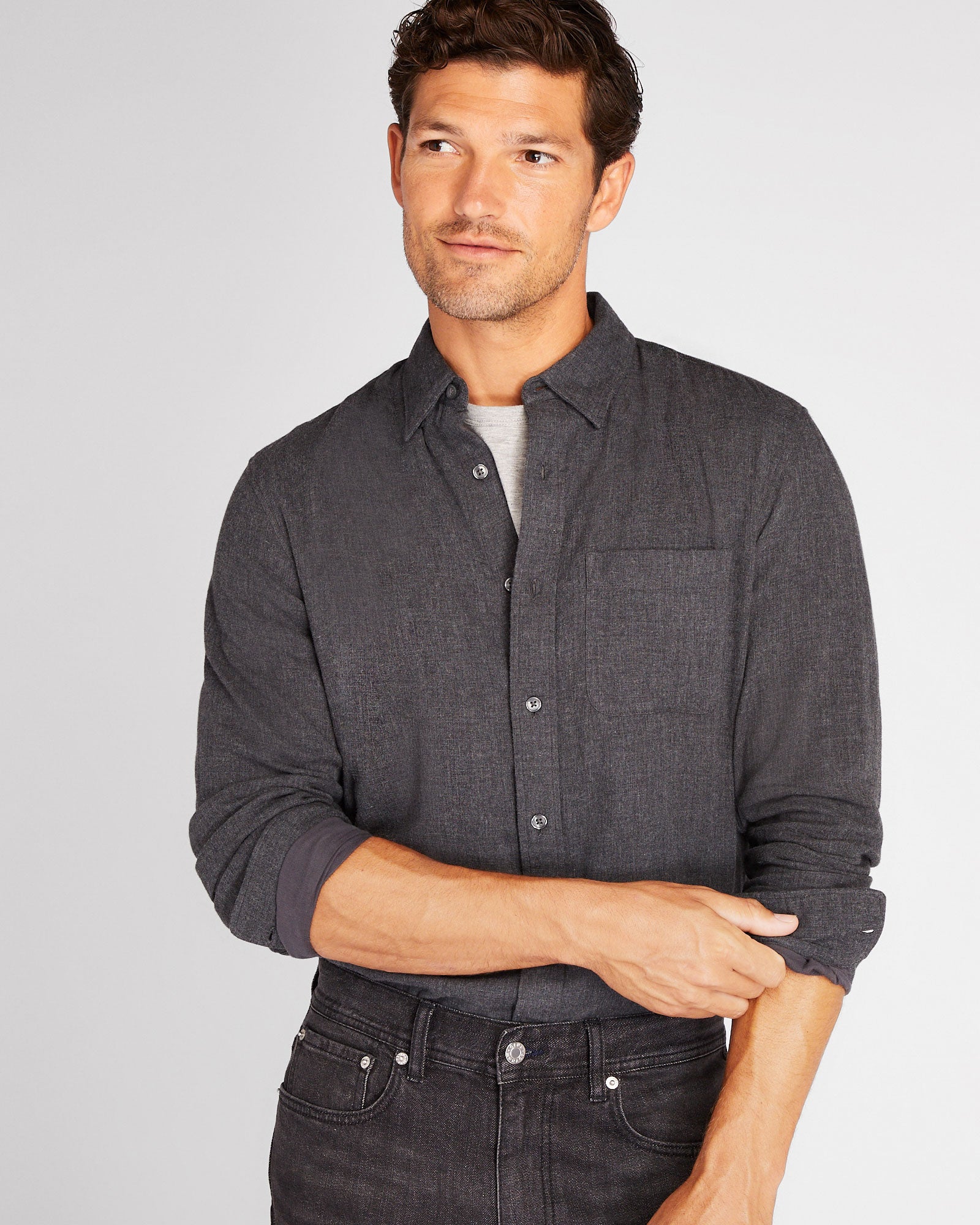 CLUB MONACO - Lightweight Doubleface Long-Sleeve Shirt - Charcoal