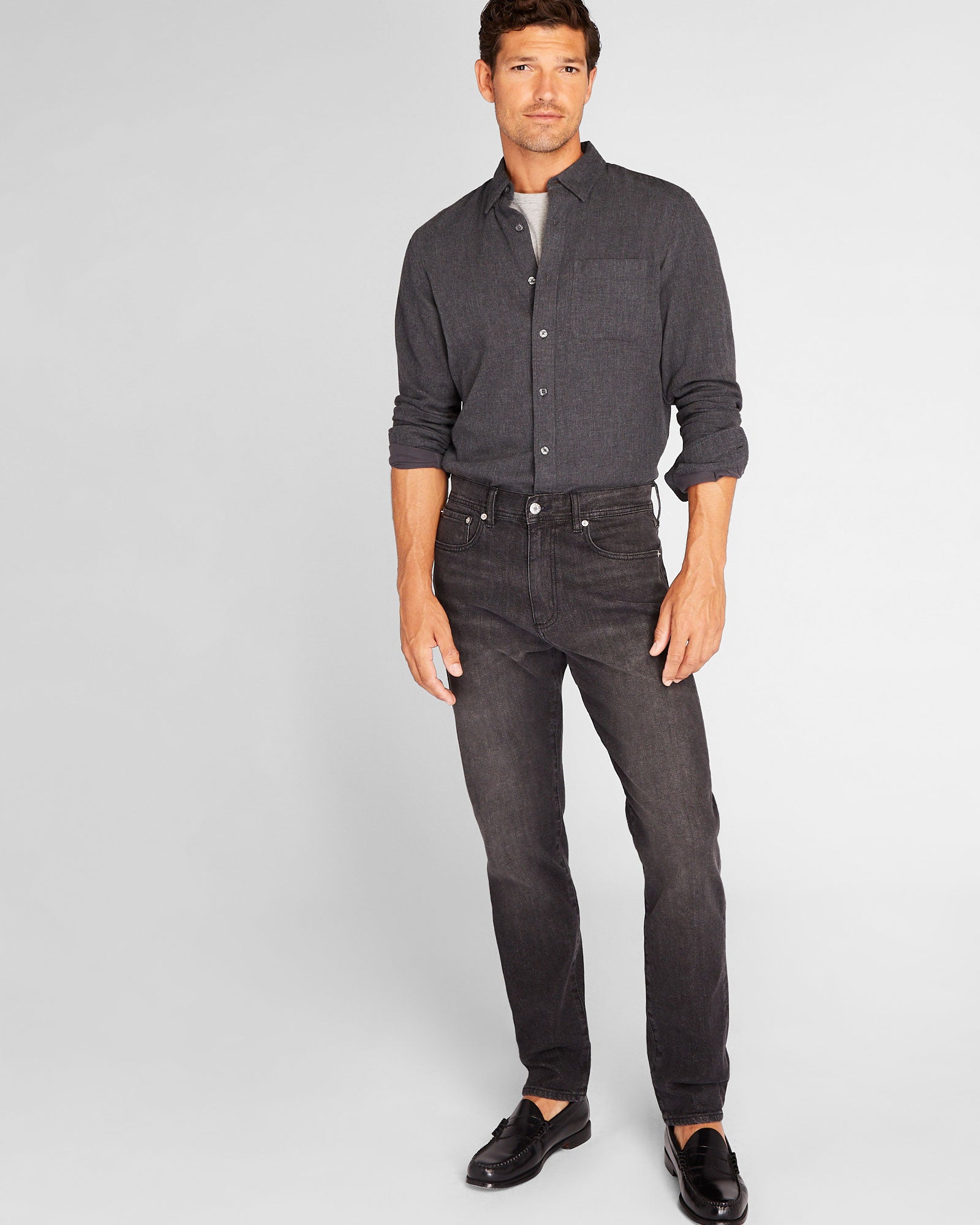 CLUB MONACO - Lightweight Doubleface Long-Sleeve Shirt - Charcoal