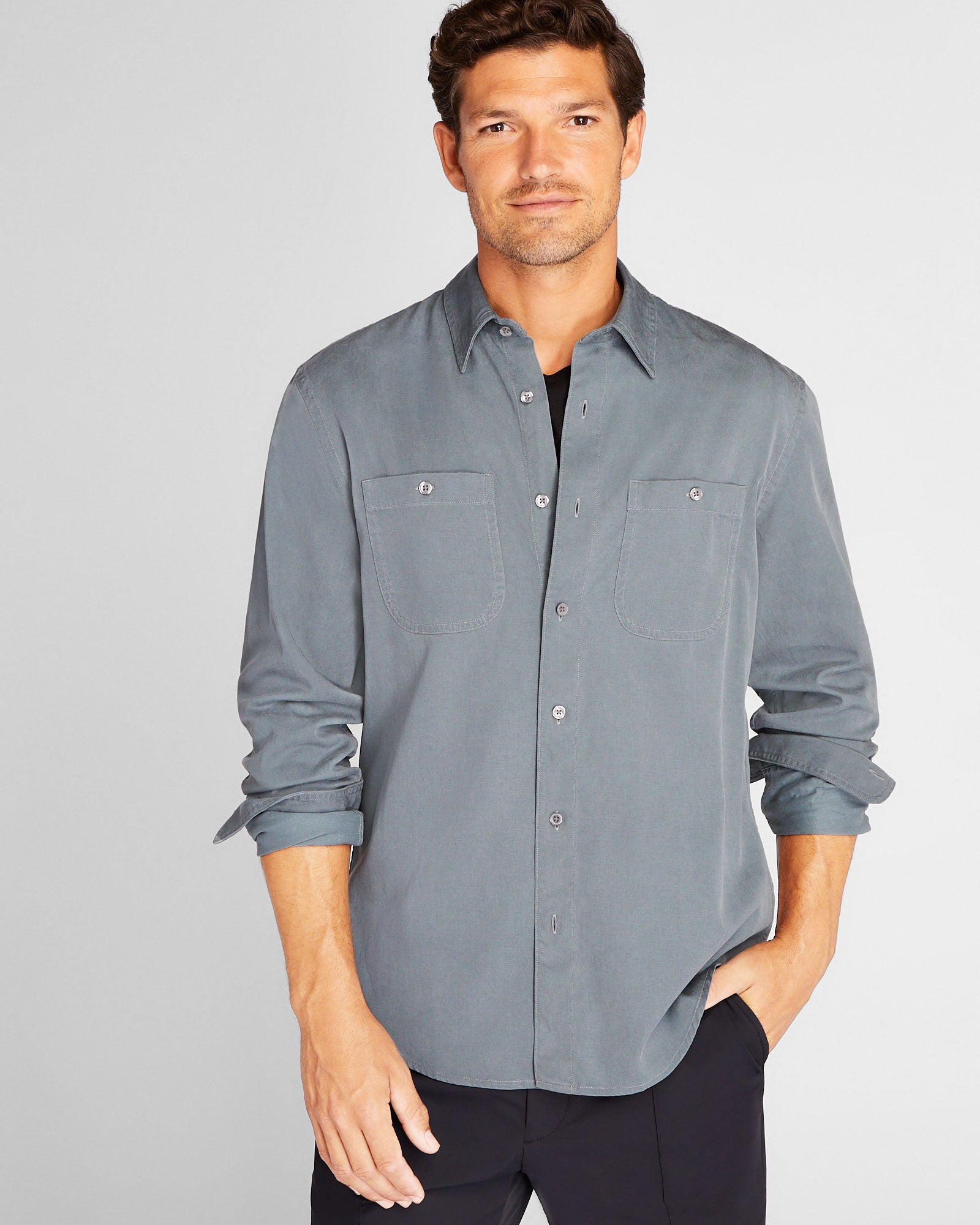 CLUB MONACO - Soft Twill Utility Shirt - Blue