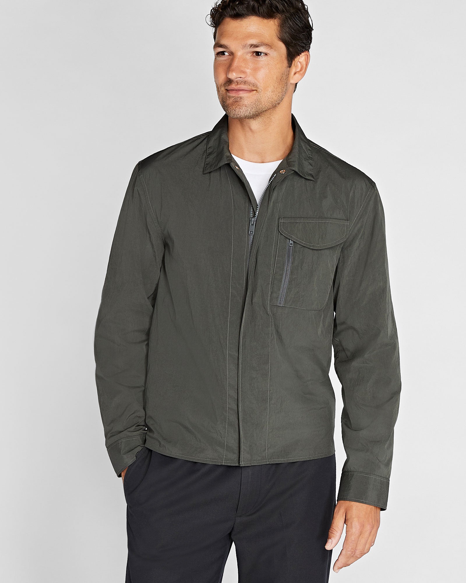 CLUB MONACO - Tech Shirt Jacket - Dark Olive