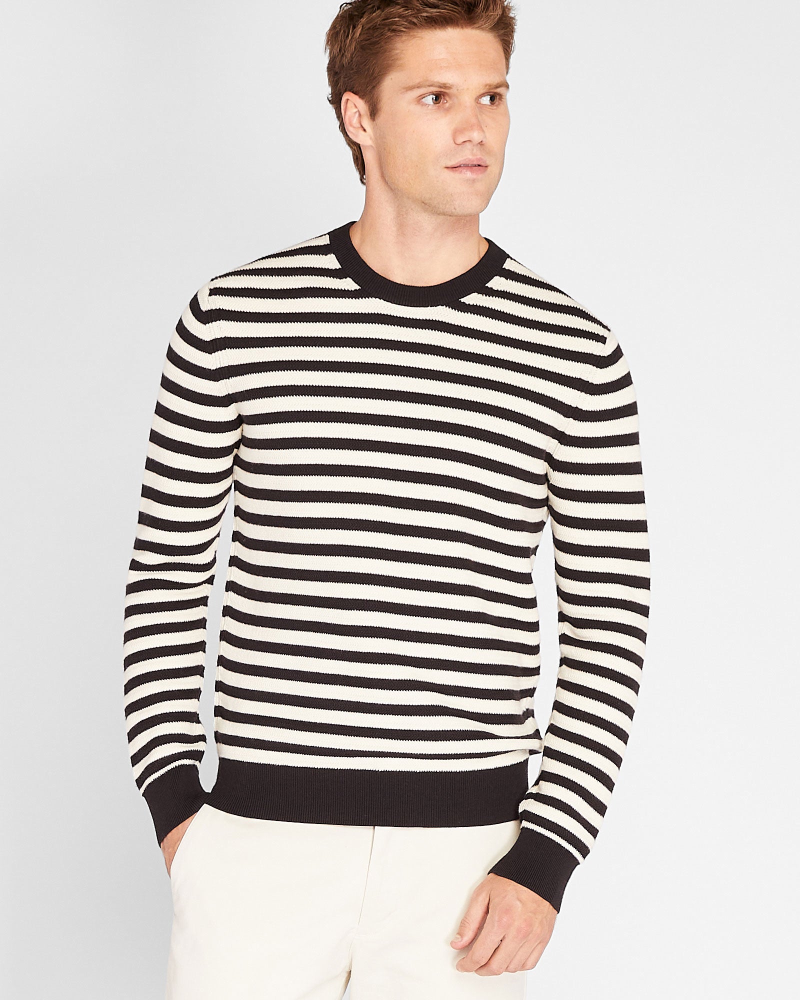CLUB MONACO - Chandail ras du cou maille chevalée - Mélange blax
