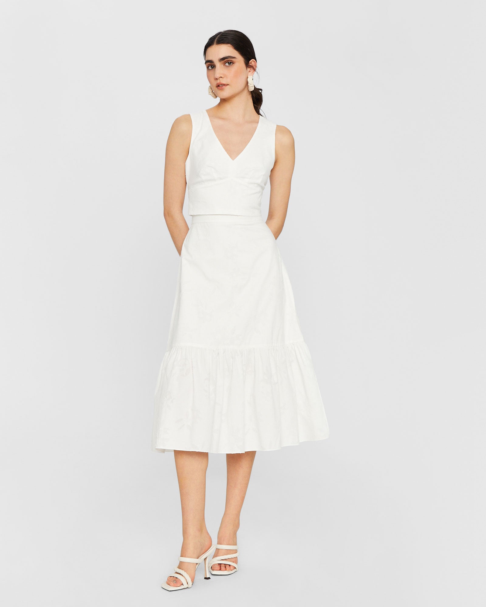 CLUB MONACO - Floral Jacquard Skirt - White