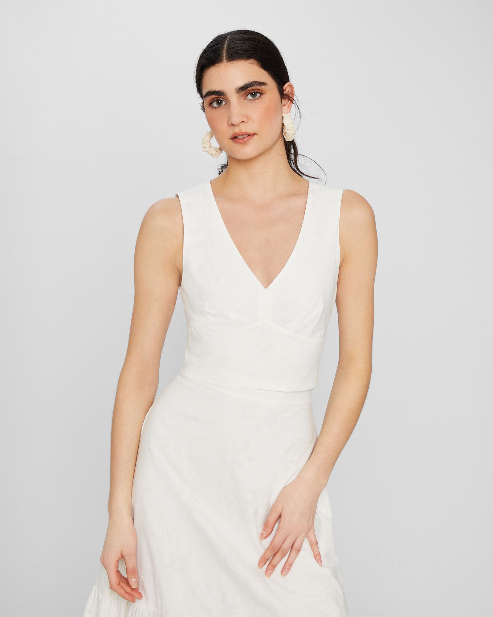 CLUB MONACO - Floral Jacquard Tie Back Crop Top - White