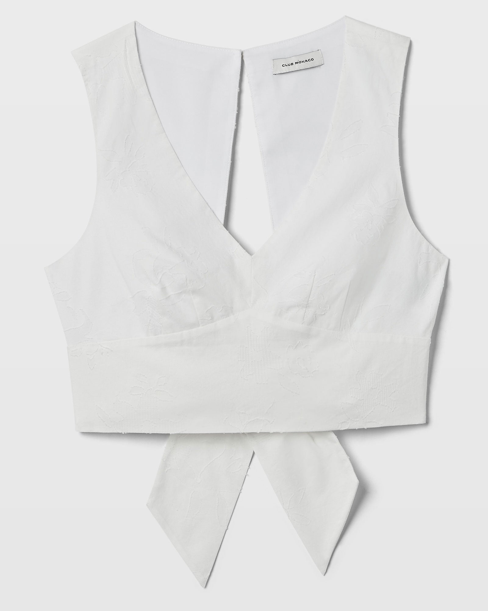 CLUB MONACO - Floral Jacquard Tie Back Crop Top - White