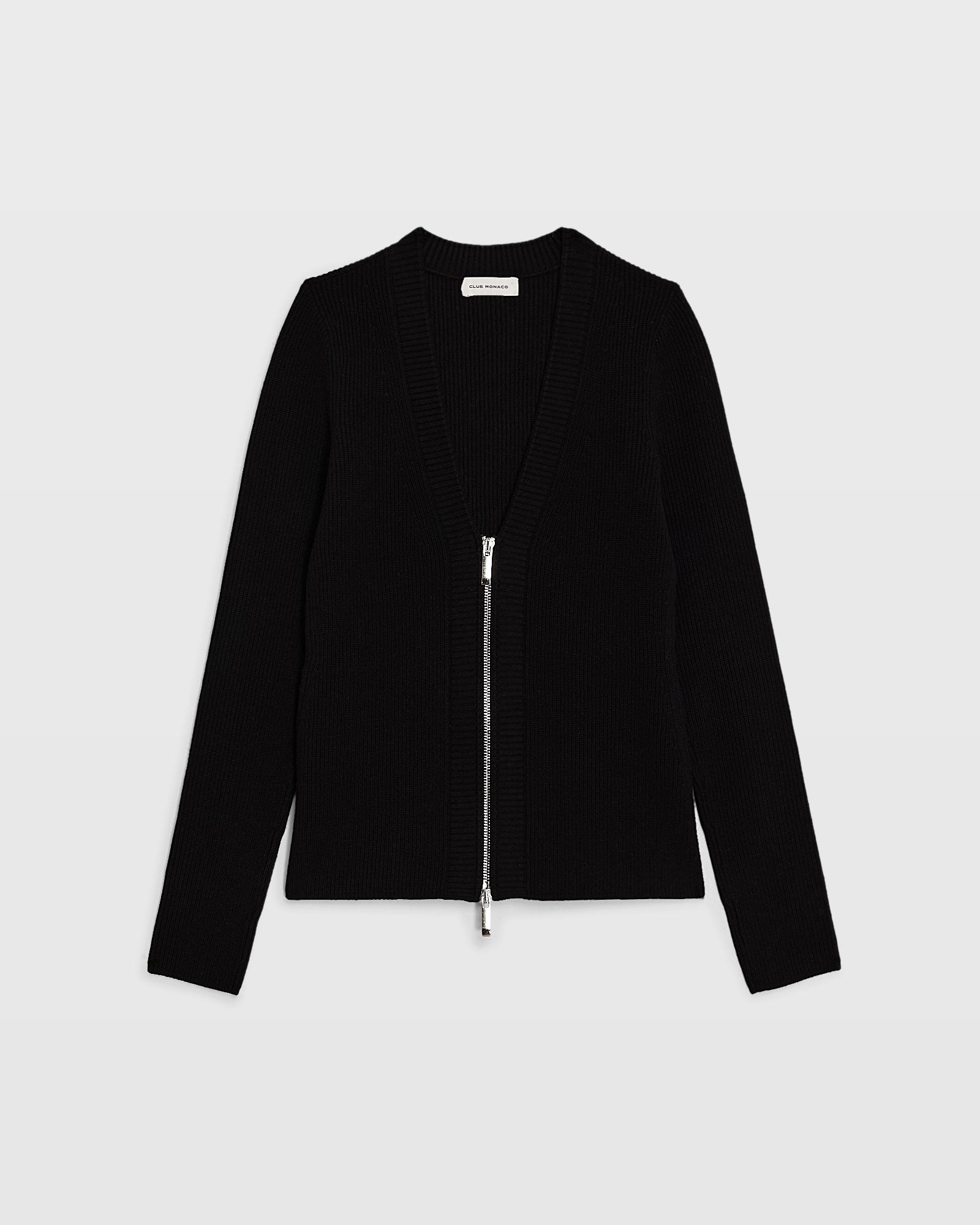 CLUB MONACO - Deep V-Neck Zipper Cardigan - Black