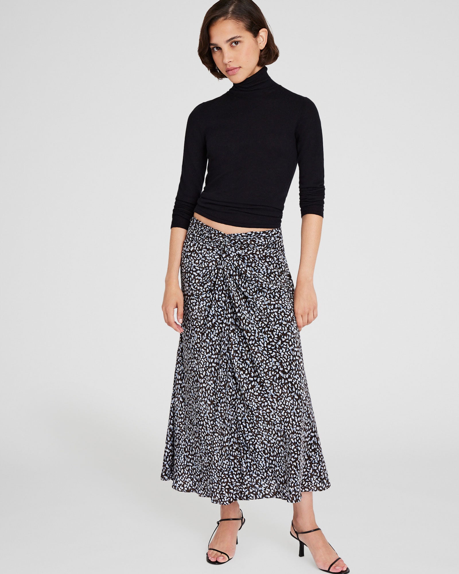 CLUB MONACO - Printed Twist-Front Midi Skirt - Rain Print E
