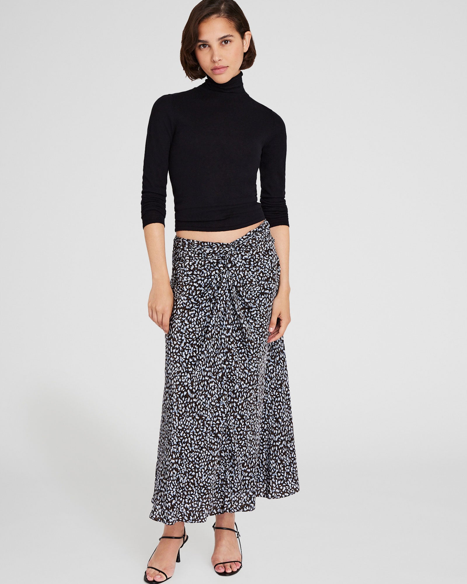 CLUB MONACO - Printed Twist-Front Midi Skirt - Rain Print E