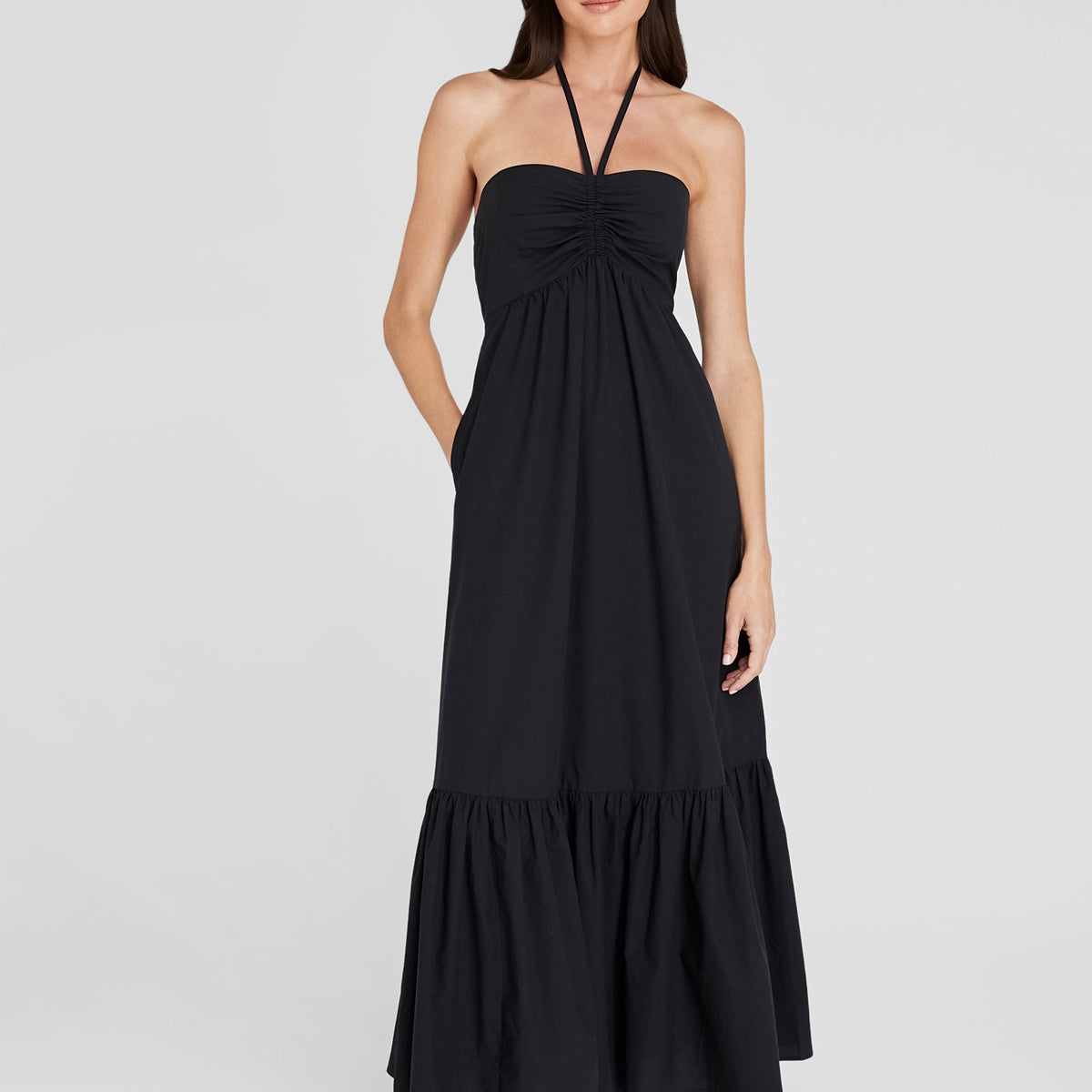 Women's Black Cotton Halter Maxi Dress