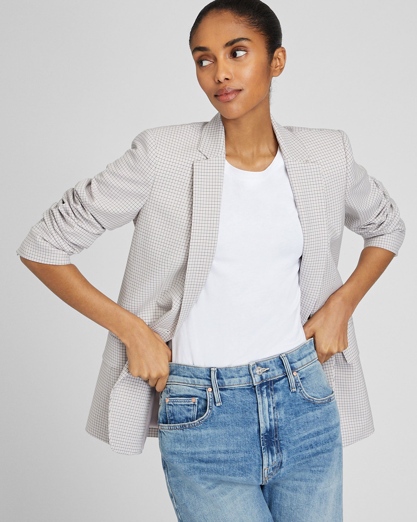 CLUB MONACO - Plaid Borrem Blazer - Beige Mix