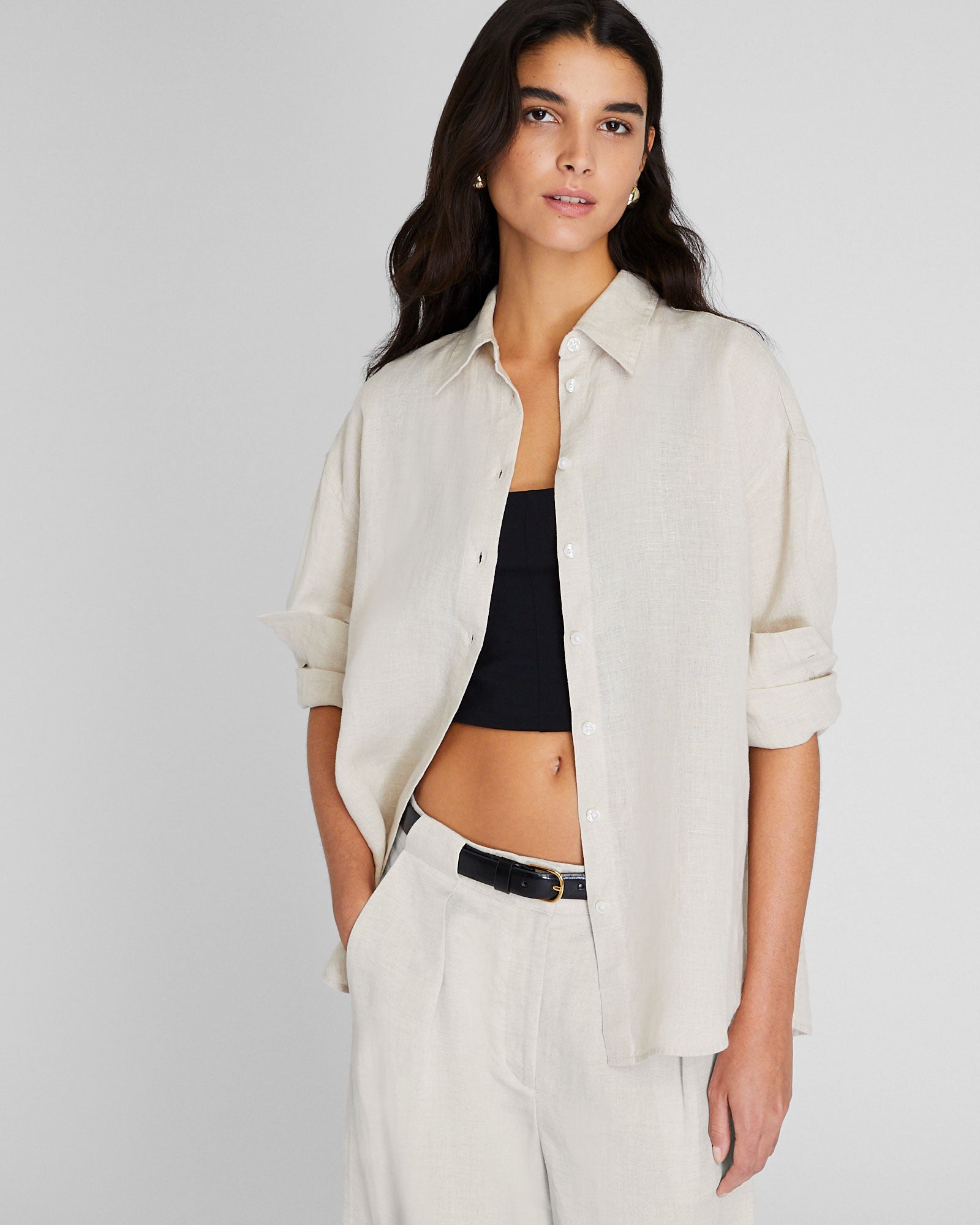 CLUB MONACO - Linen Button Front Shirt - Flaxseed