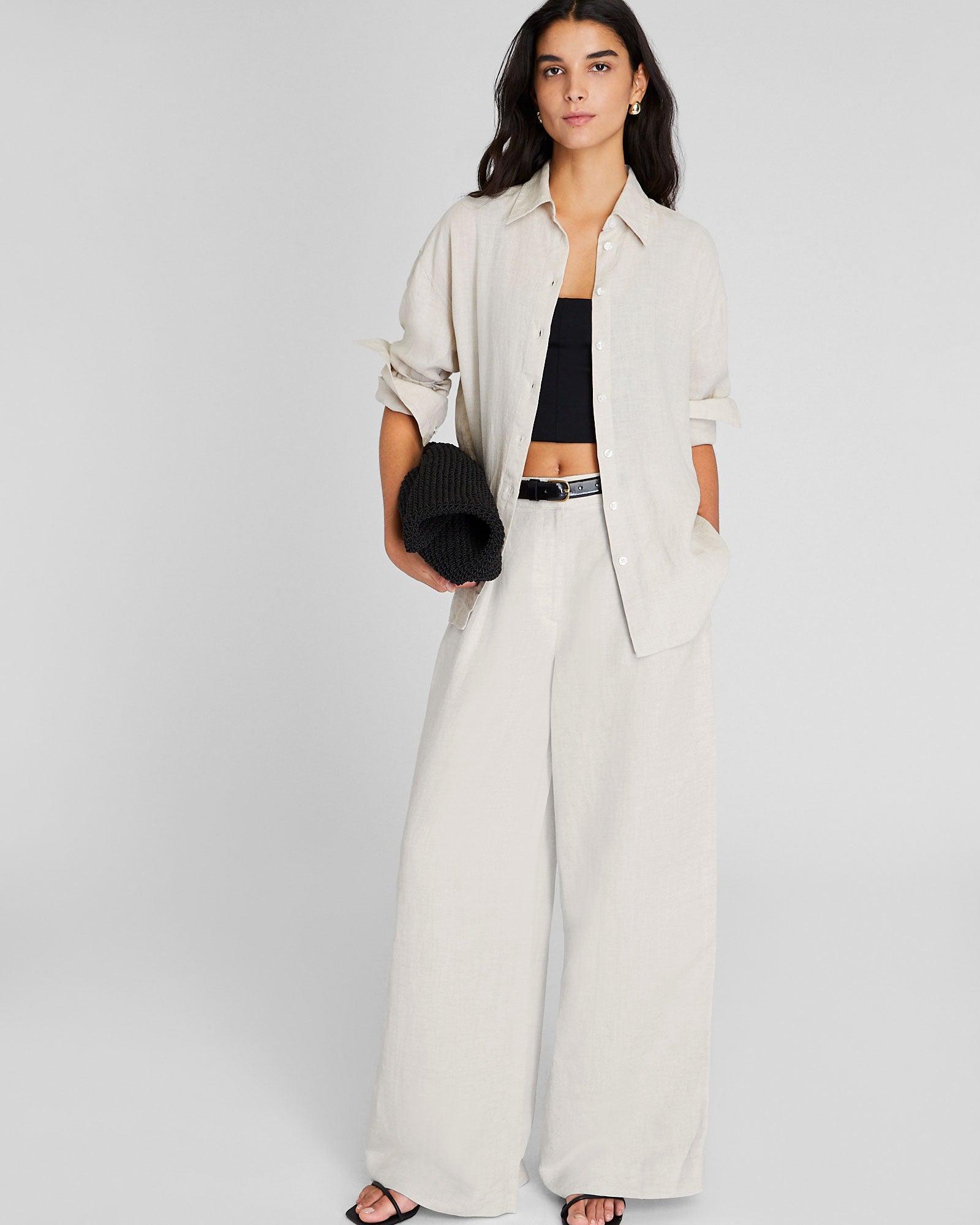 CLUB MONACO - Linen Button Front Shirt - Flaxseed