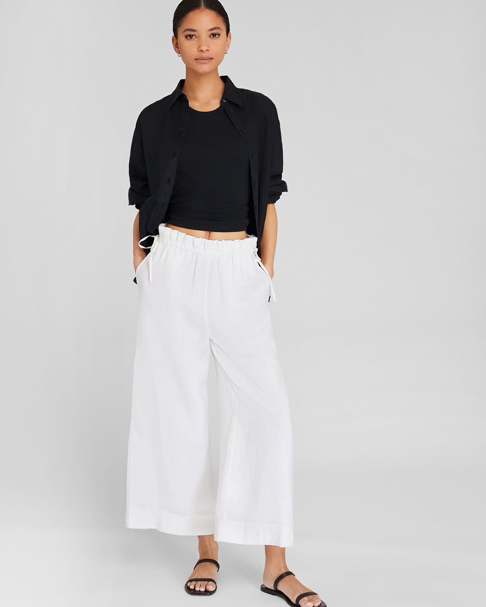 CLUB MONACO - Cropped Linen Side Tie Pant - White