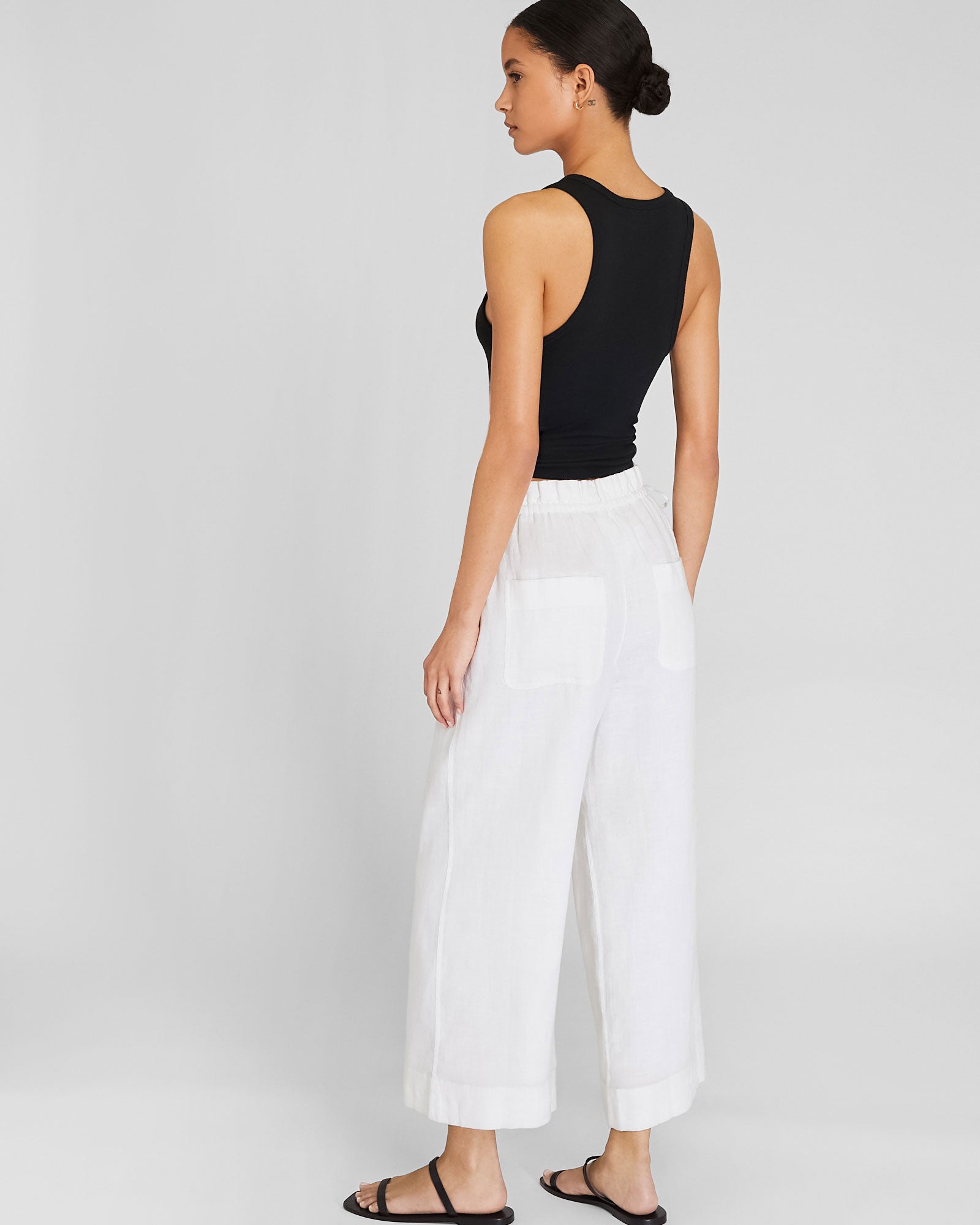 CLUB MONACO - Cropped Linen Side Tie Pant - White
