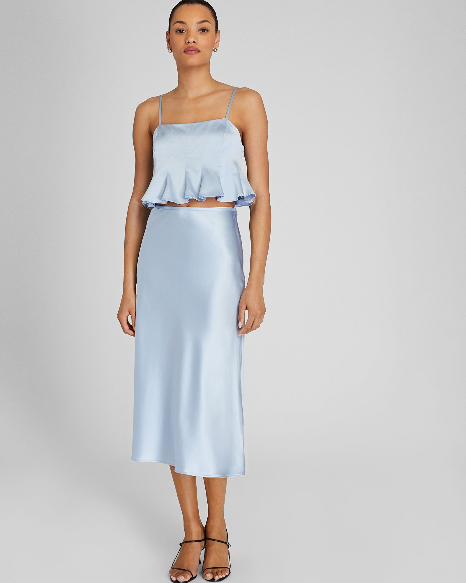 CLUB MONACO - Silk Charmeuse Midi Skirt - Blue