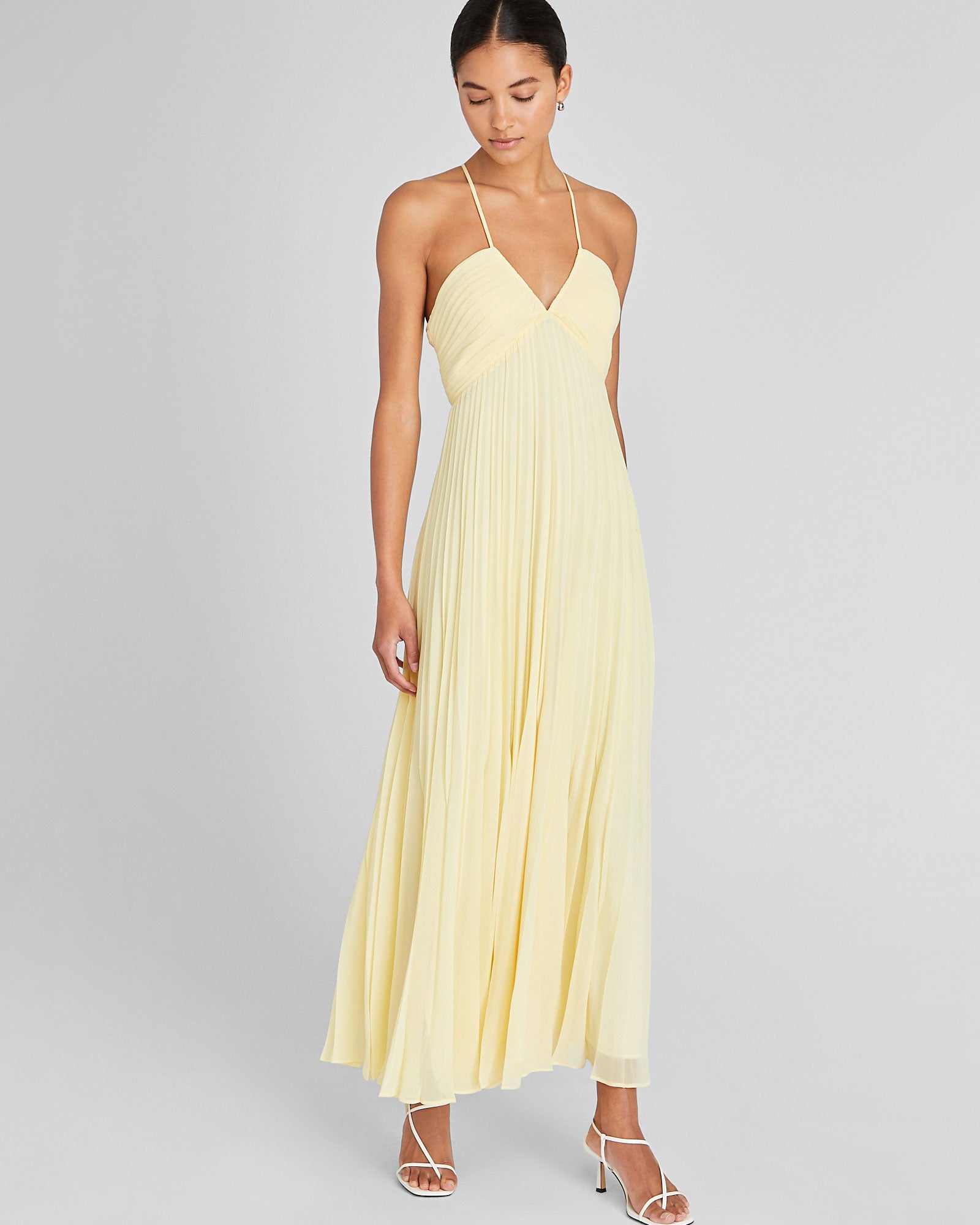 CLUB MONACO - Pleated Tie Back Maxi Dress - Light Yellow