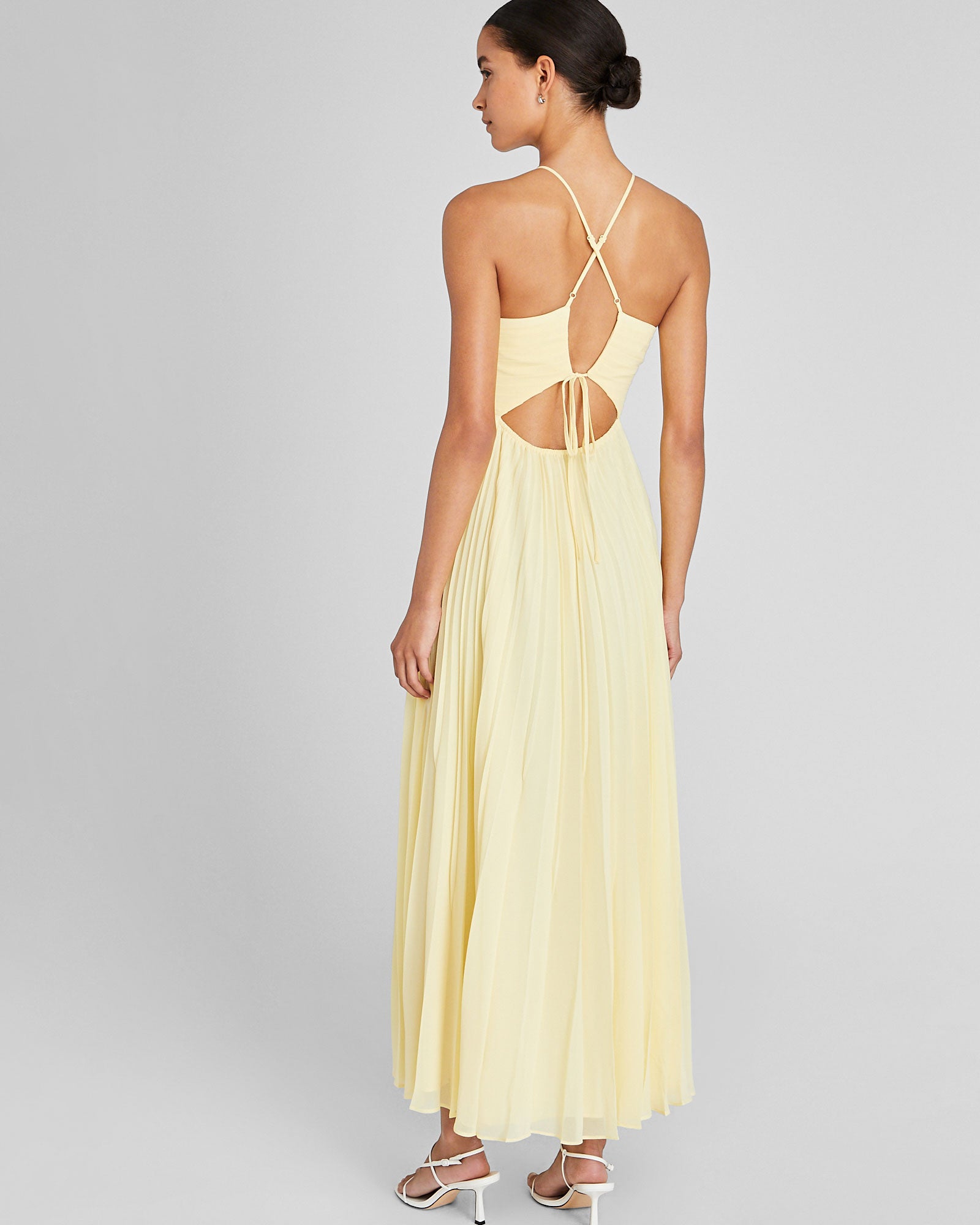 CLUB MONACO - Pleated Tie Back Maxi Dress - Light Yellow