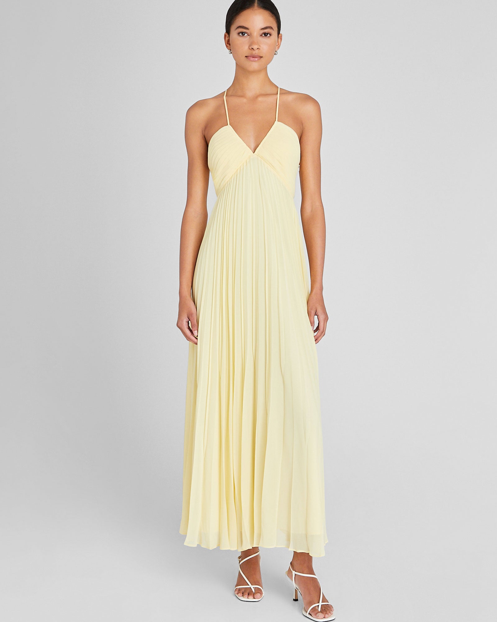 CLUB MONACO - Pleated Tie Back Maxi Dress - Light Yellow