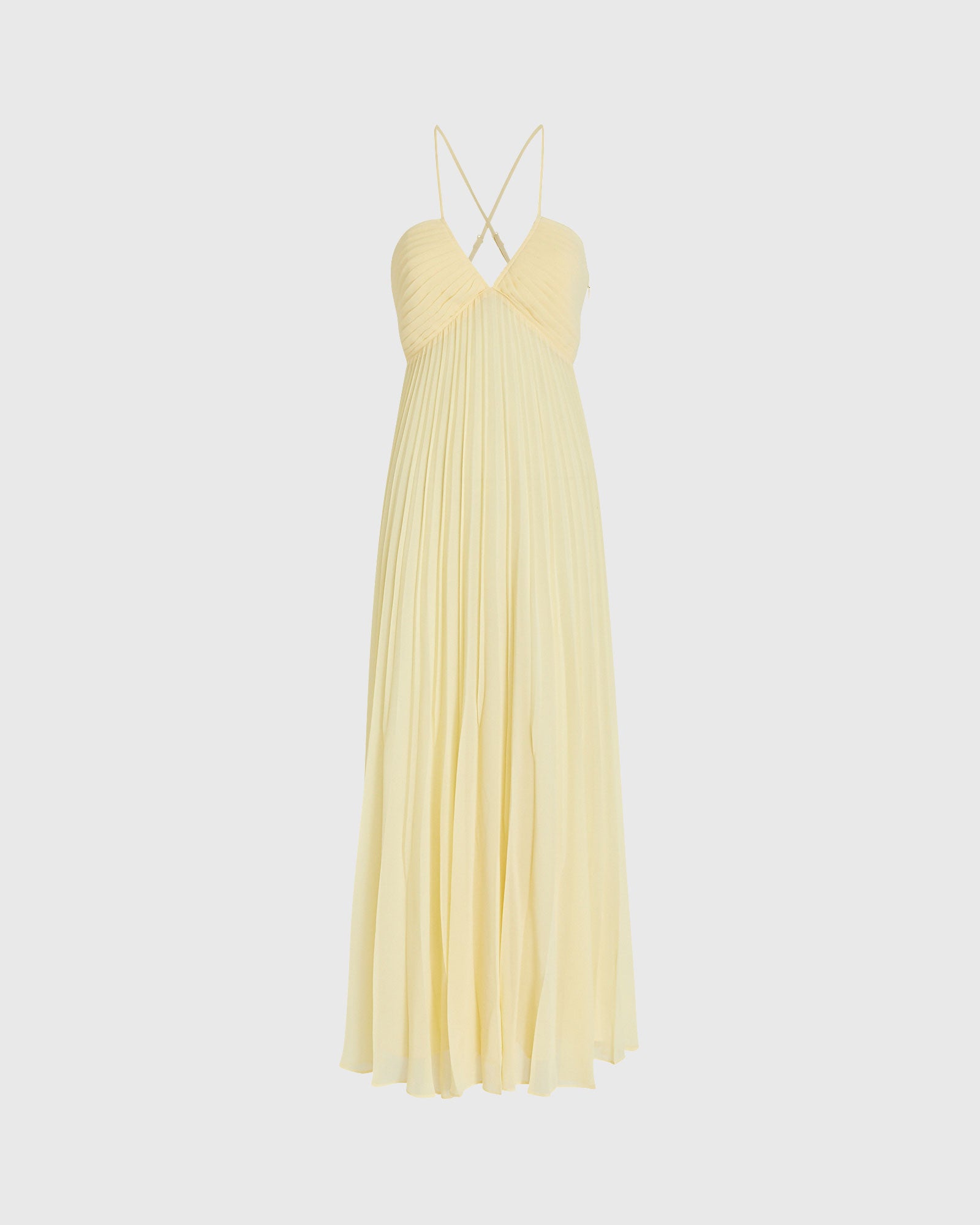 CLUB MONACO - Pleated Tie Back Maxi Dress - Light Yellow