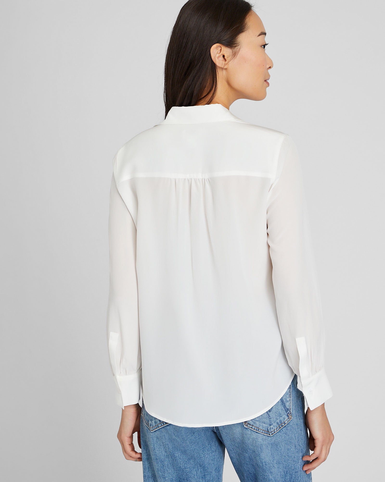 CLUB MONACO - Shirred Shoulder Silk Shirt - White