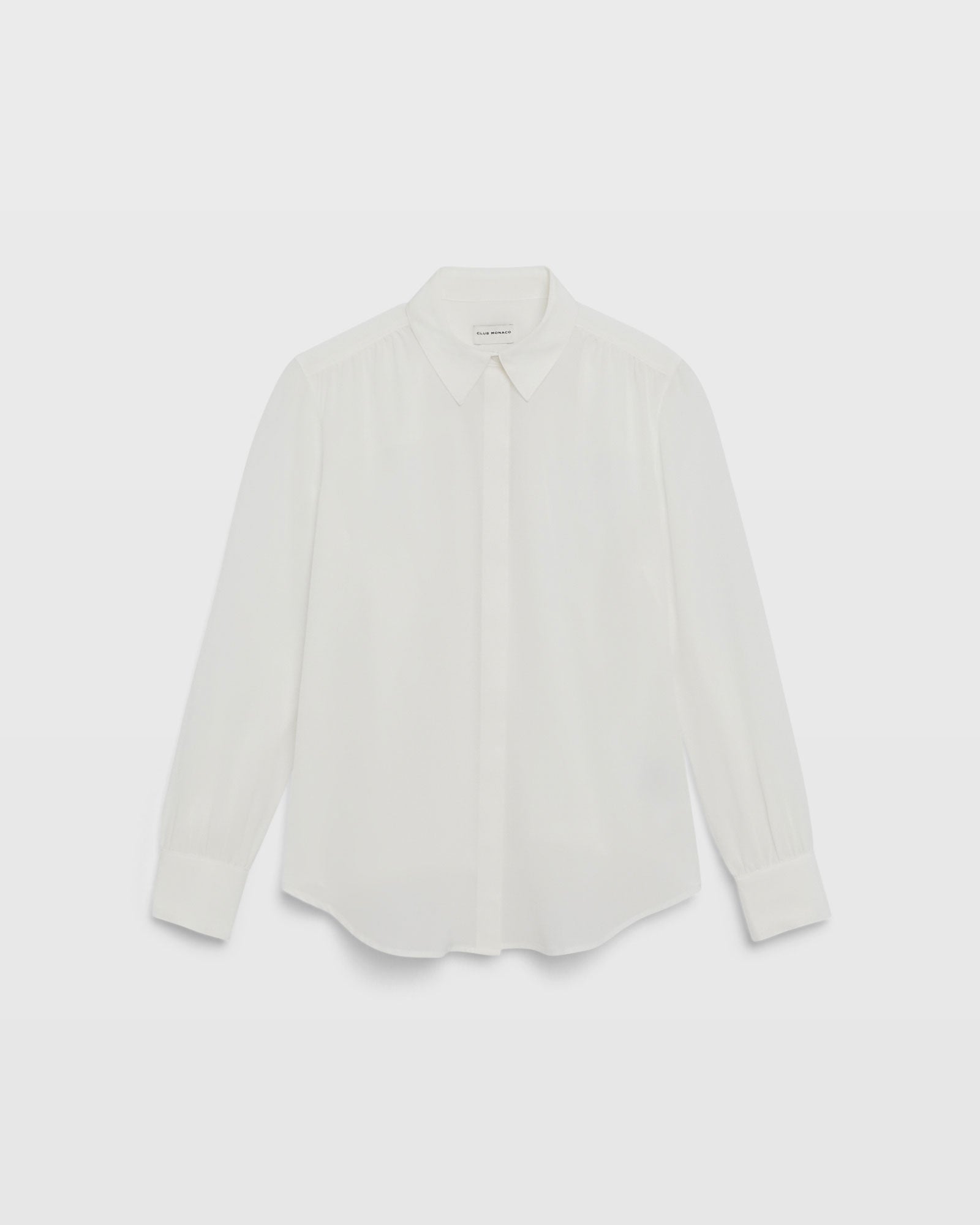 CLUB MONACO - Shirred Shoulder Silk Shirt - White